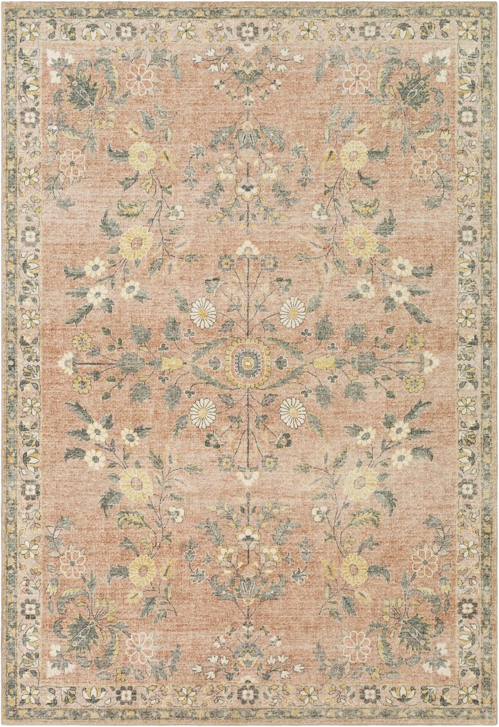 Pale Pink Floral Synthetic 5' x 7' Area Rug