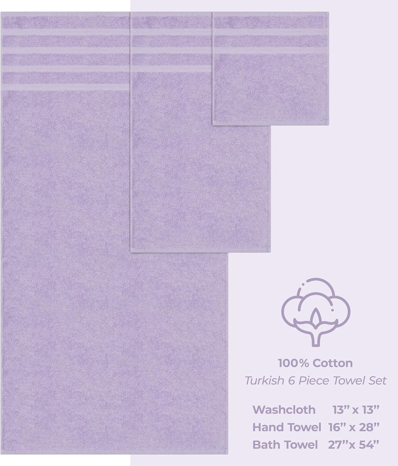 American Soft Linen 6 Piece Towel Set, 100% Cotton Bath Towels for Bathroom, Lilac