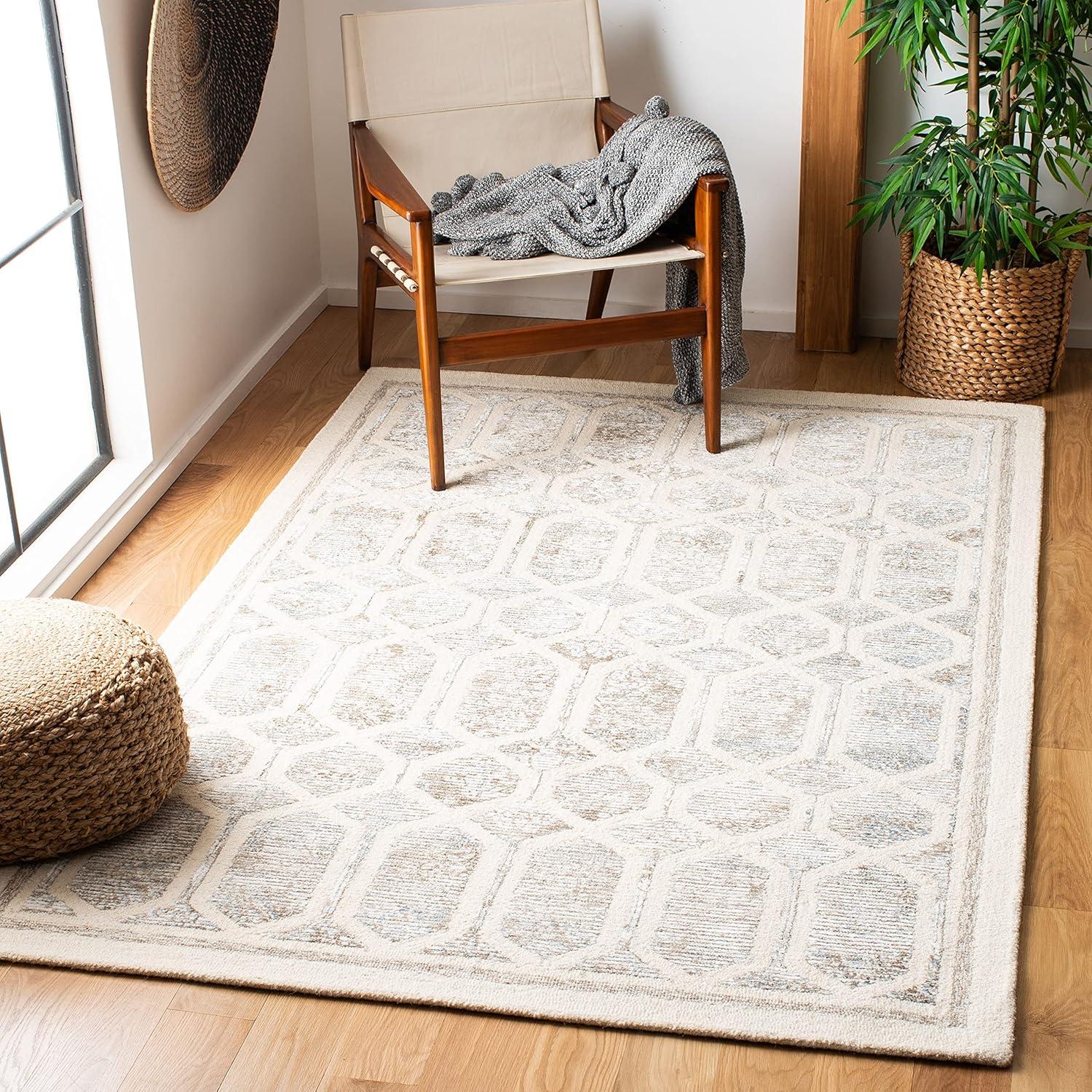 Beige Hand-Tufted Wool and Viscose Area Rug 4' x 6'