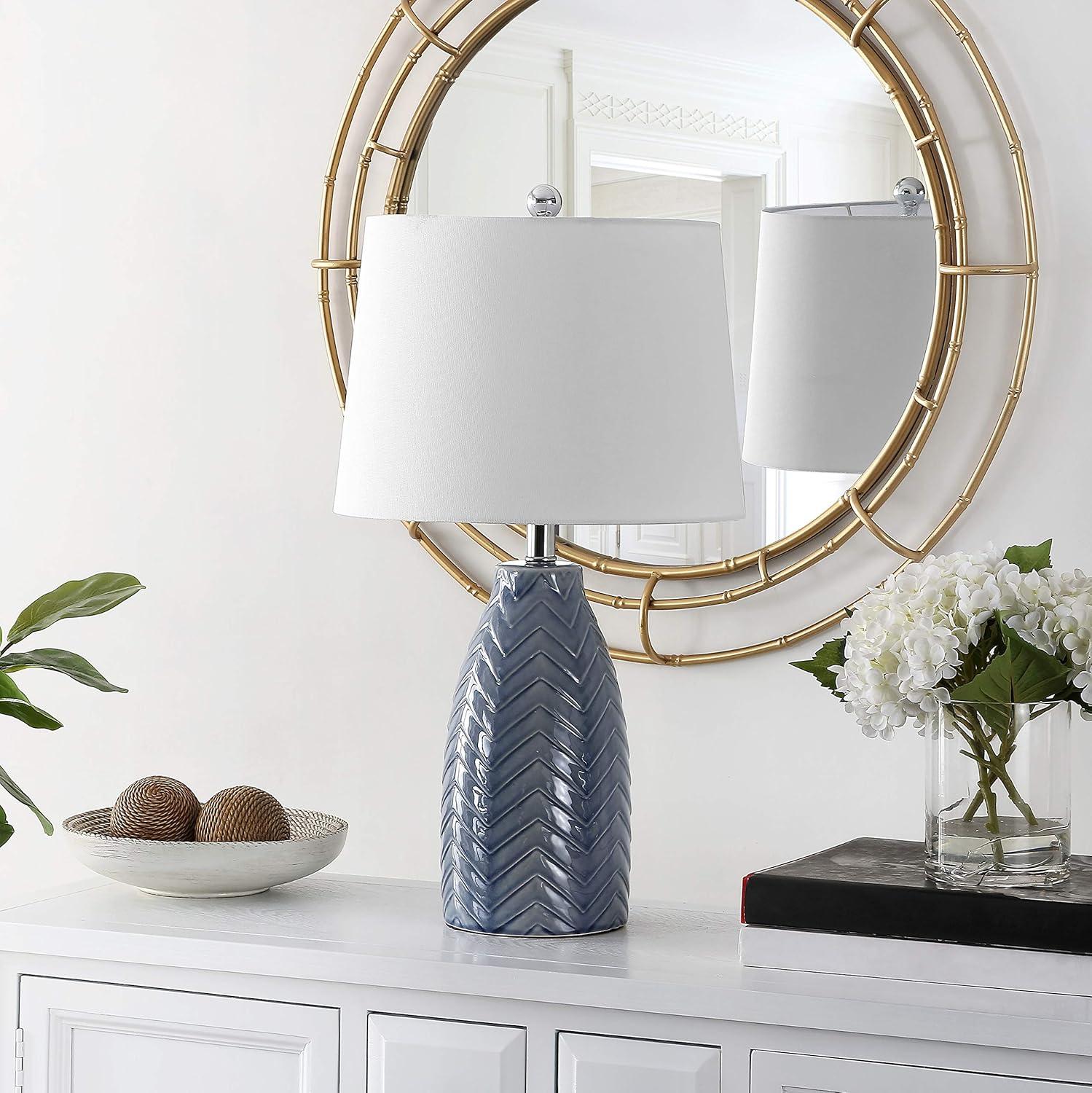 Chevron Striped Grey Ceramic 16" Table Lamp