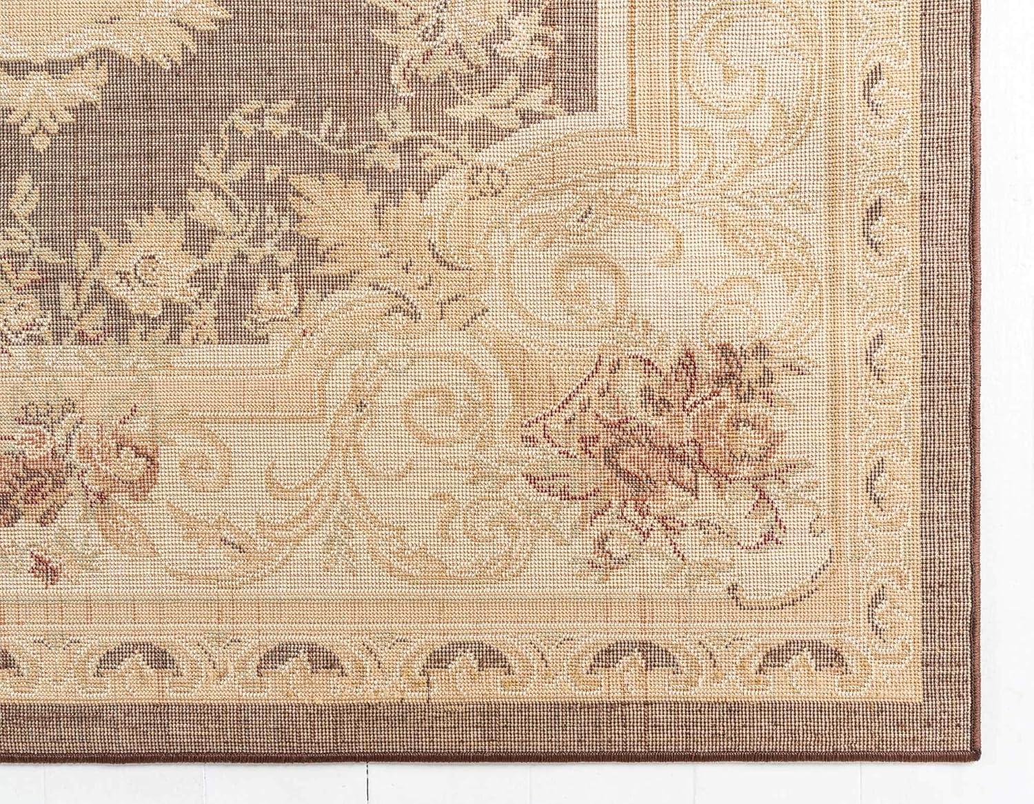 Versailles Brown and Cream Medallion Synthetic Rug