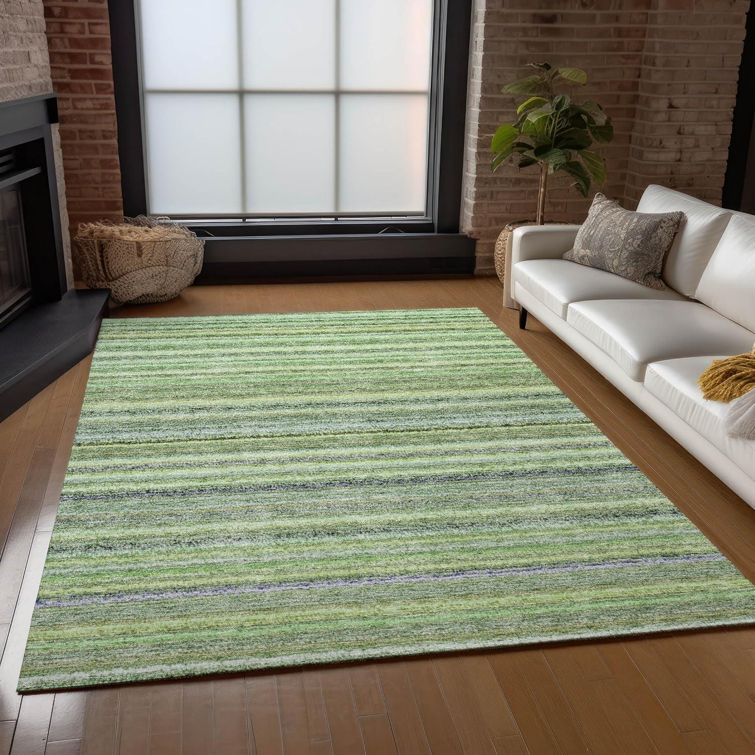 Green Stripe Synthetic Flat Woven 5' x 7' Rug