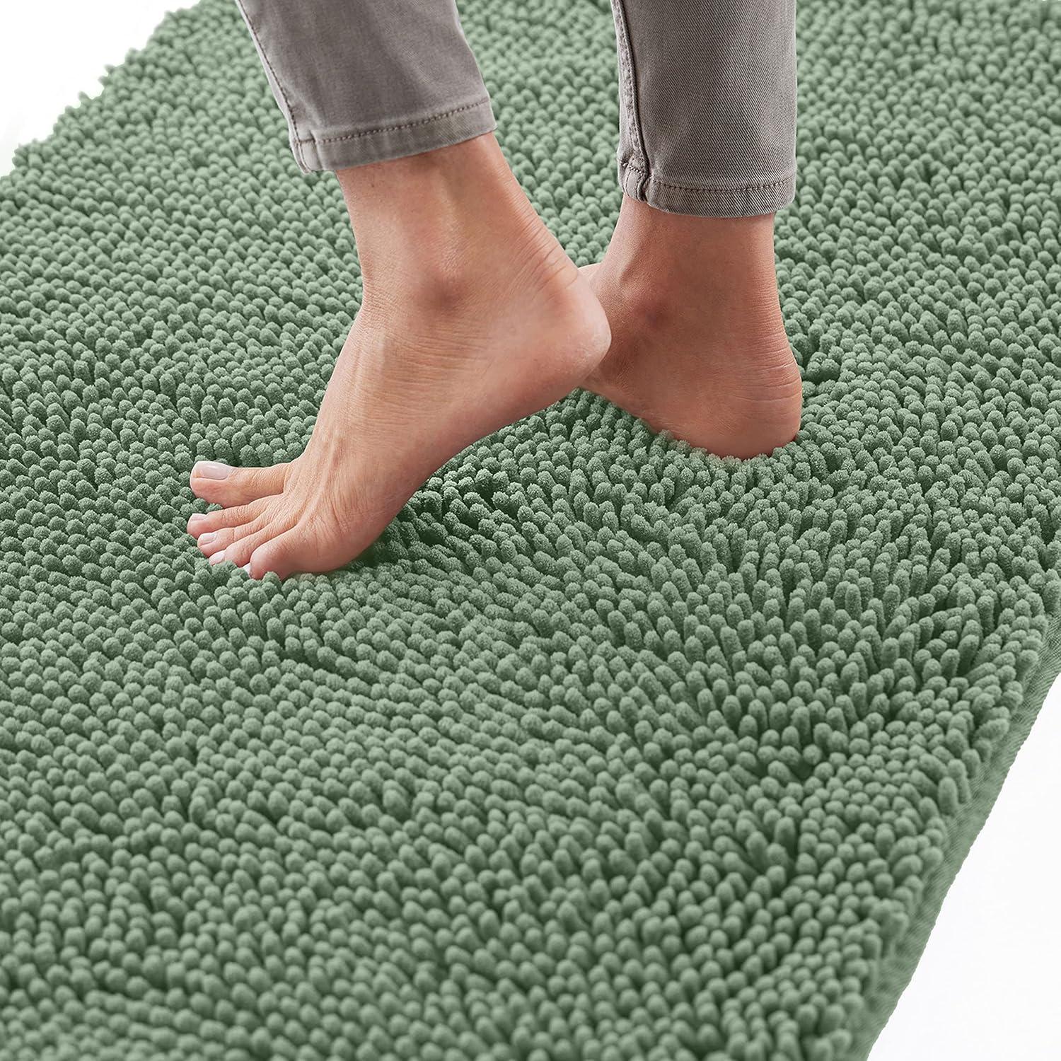 Gorilla Grip Chenille Bath Rug 24x17, Rubber Backing Quick Dry Washable Microfiber Mats, Sage Green