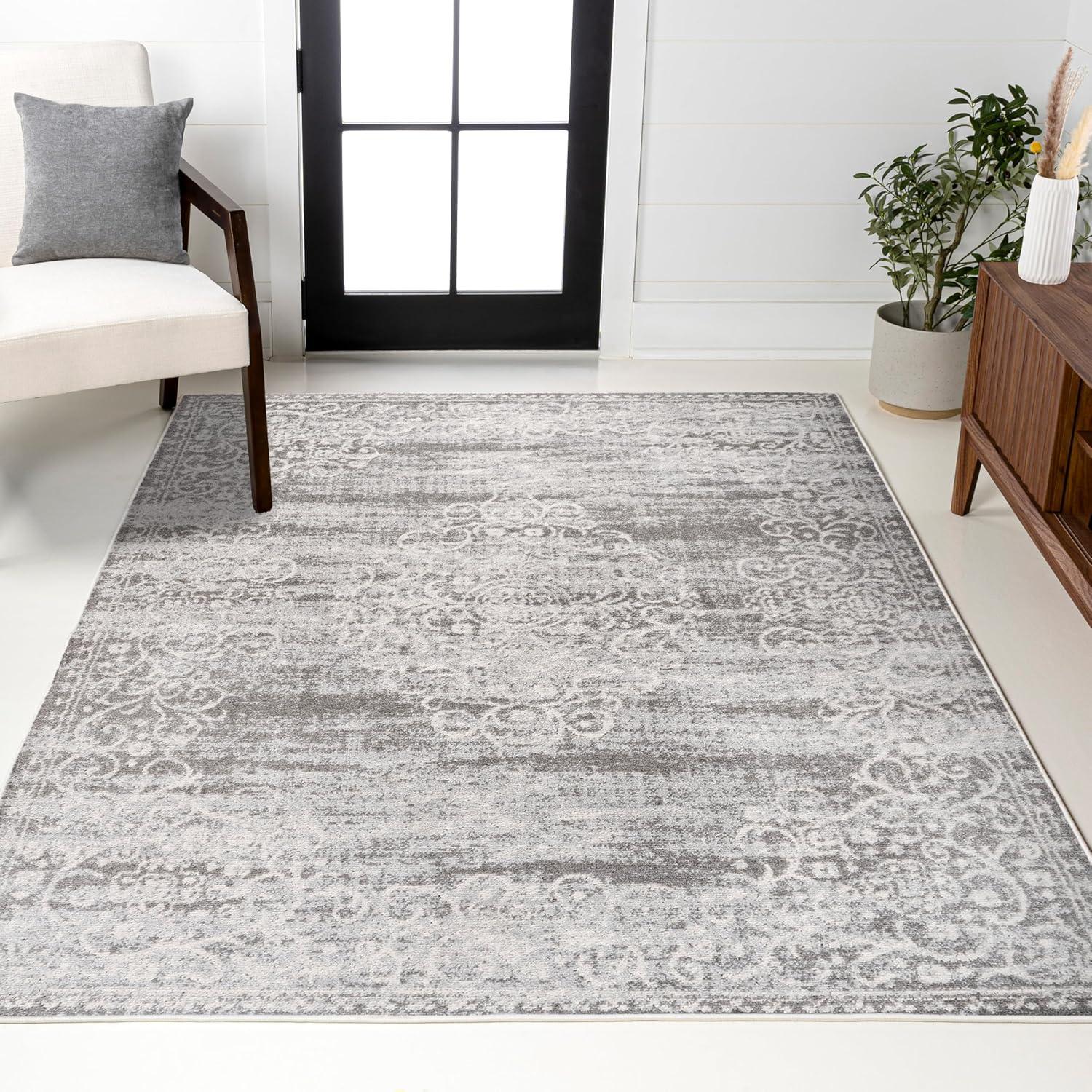 3'x5' Minori Filigree Medallion Area Rug, Light Gray/Cream - JONATHAN Y