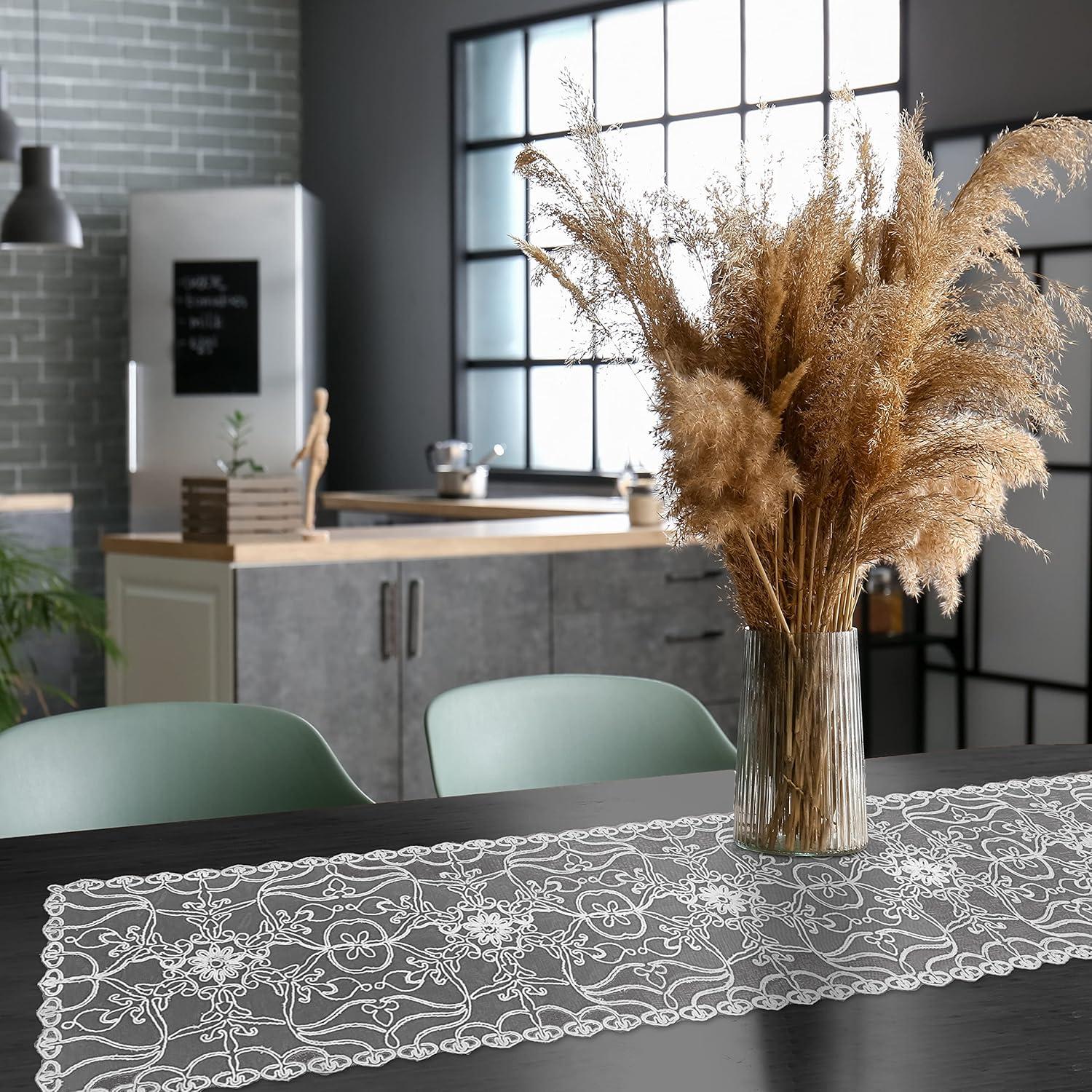 Elegant Comfort Embroidered Ingrid Table Runner, Lace-Style Dresser Scarf for Home and Dining Room, Decorative Tabletop Accent for Kitchen, Indoor, and Outdoor Use, 16 X 20 Inches, White