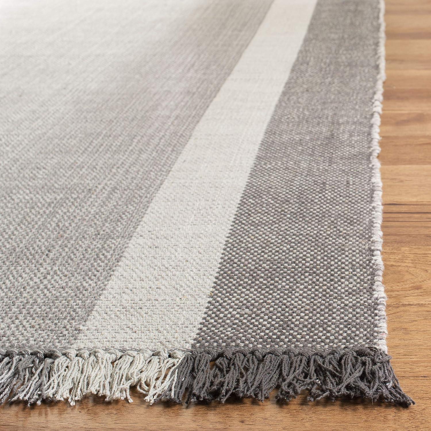 Coastal Charm Hand-Woven Cotton Gray Stripe Runner Rug - 2'3" x 6'