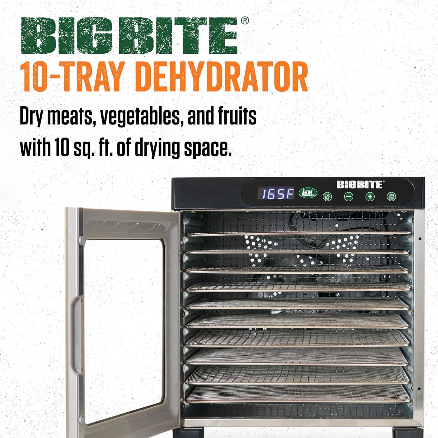 LEM Big Bite 10 Tray Dehydrator with Digital Timer Stainless Steel