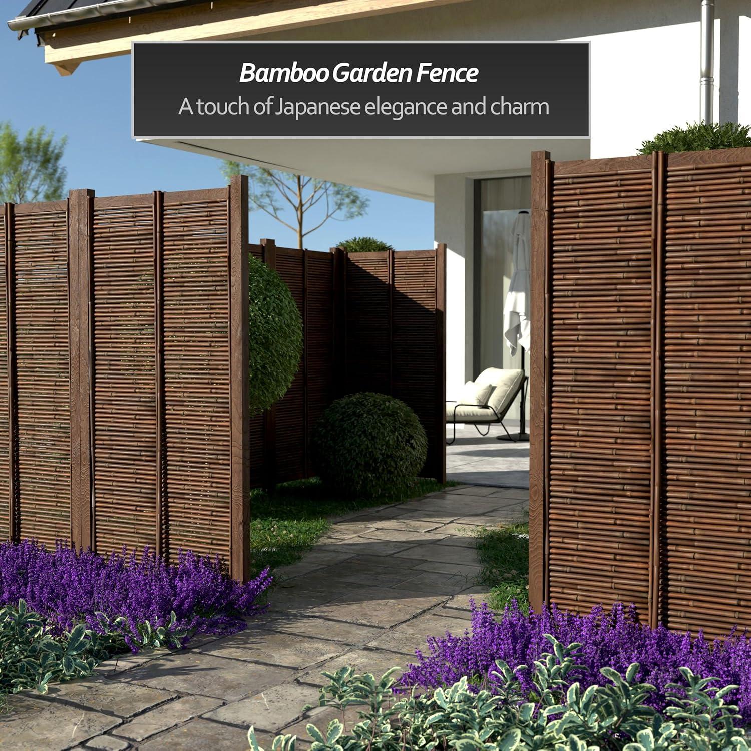 71" Brown Bamboo and Wood Zen Garden Fence Panel