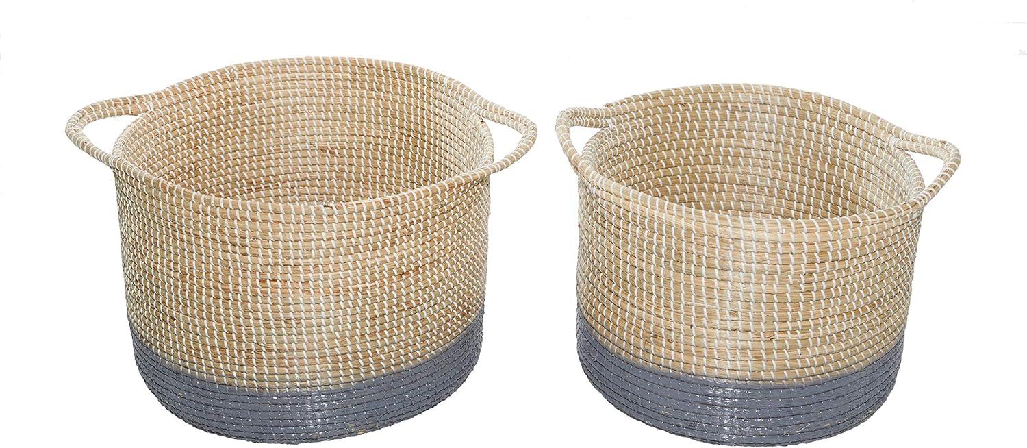 DecMode 18", 20" Brown Sea Grass Contemporary Storage Basket, 2 - Pieces