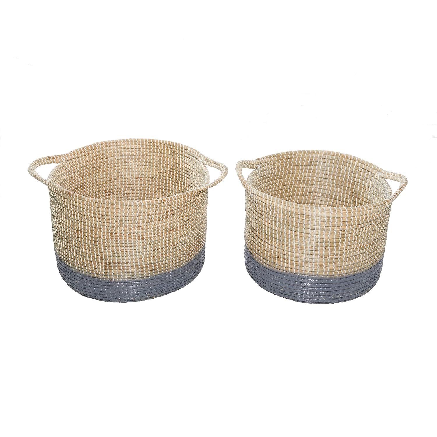 DecMode 18", 20" Brown Sea Grass Contemporary Storage Basket, 2 - Pieces