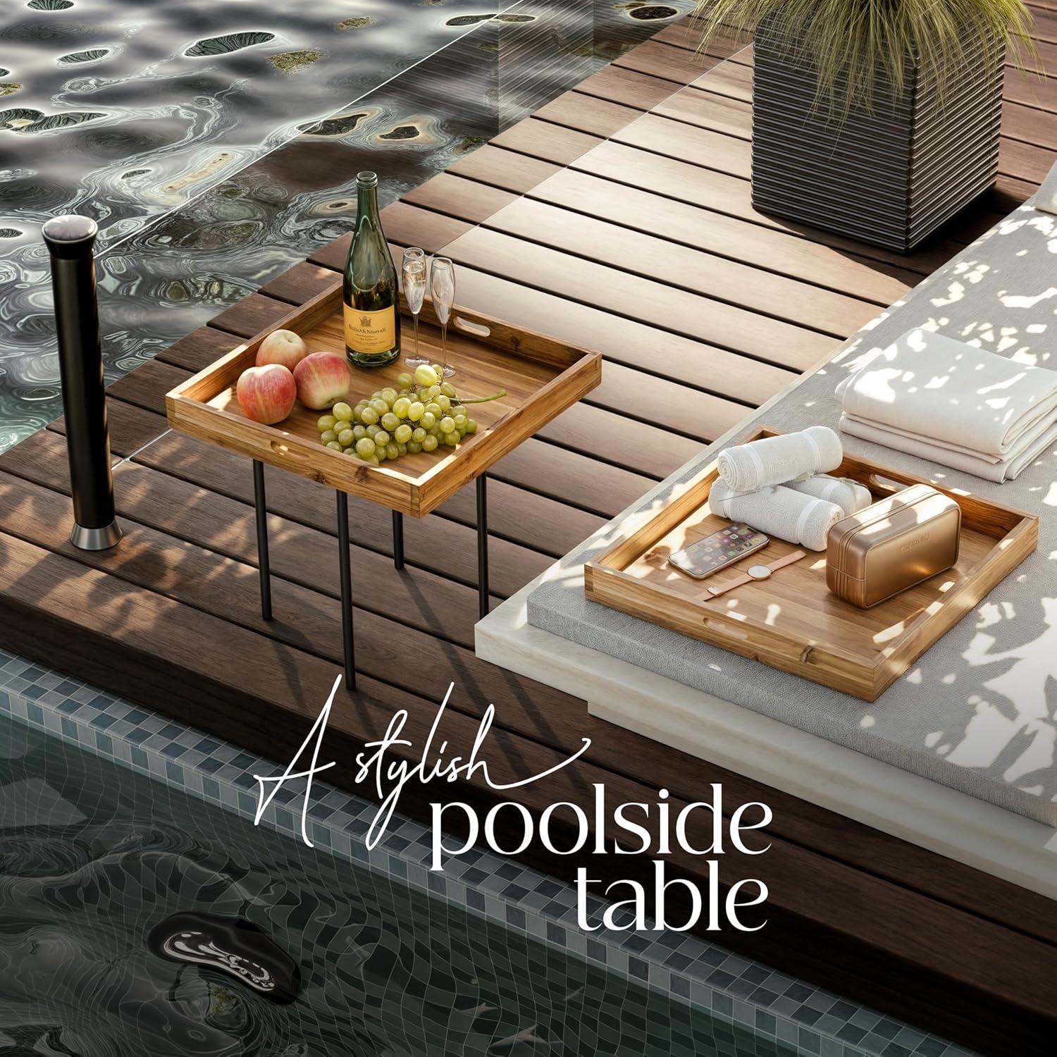 24 Inch Acacia Wood Ottoman Tray - Wooden Square Serving Tray with Handles - Extra Large Food Serving Trays for Decorative, Coffee Table, Breakfast in Bed - Charcuterie Trays Use for Kitchen