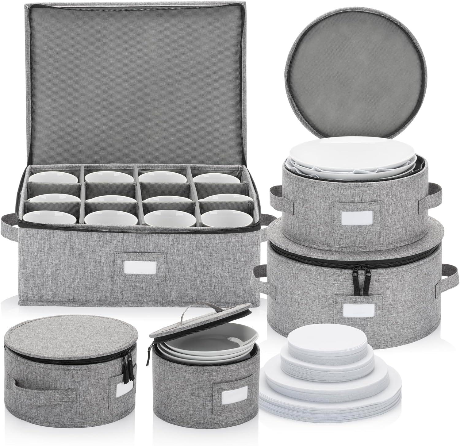 Gray Hard Shell Stackable China Storage Set with Padded Interior