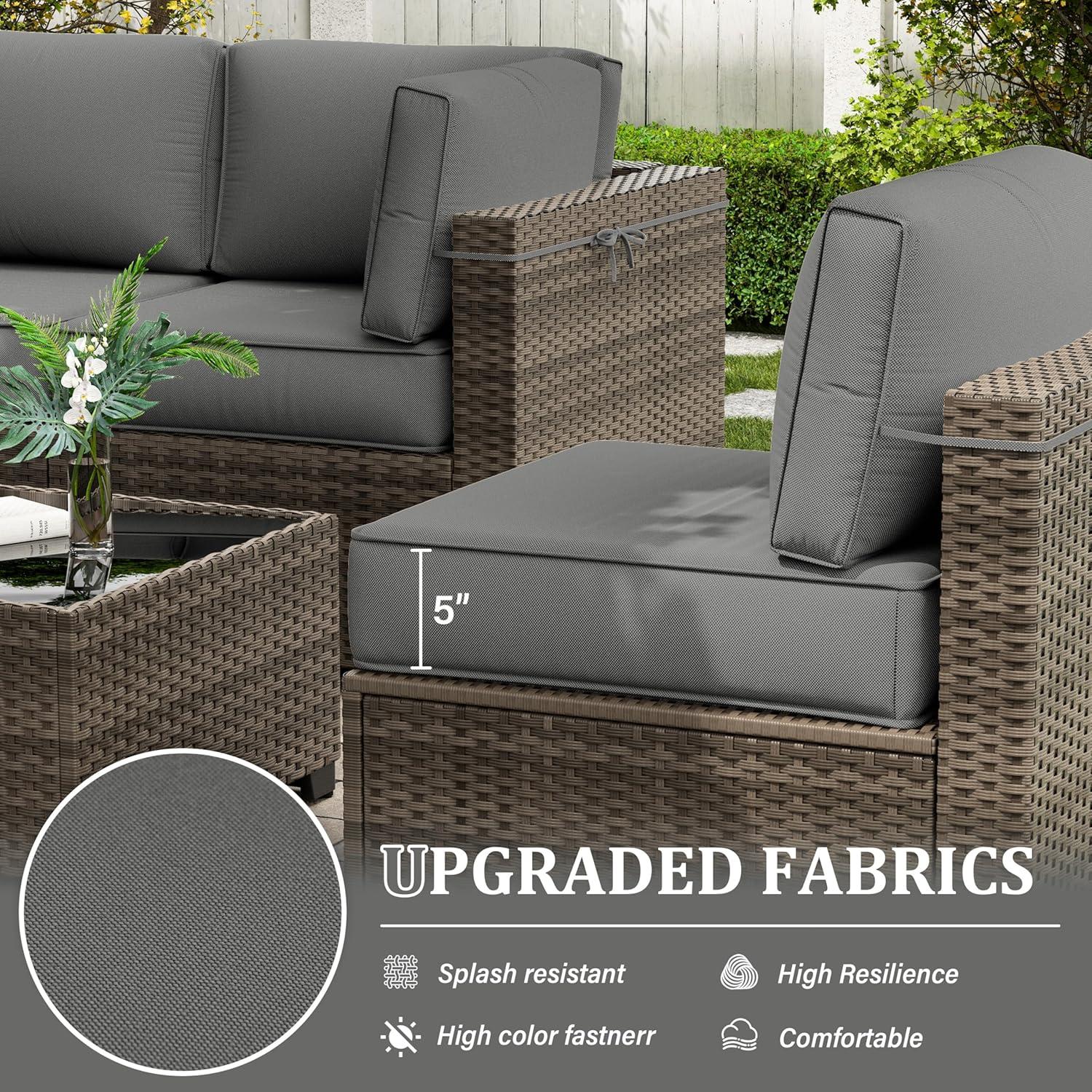 Kimunuk 14 Piece Outdoor Furniture Replacement Cushions, 5" Foam Foam High-Density, Fits 6-Seat Sectional Rattan Conversation Set, Patio Water-Resistant Sofa Cushions, Light Grey