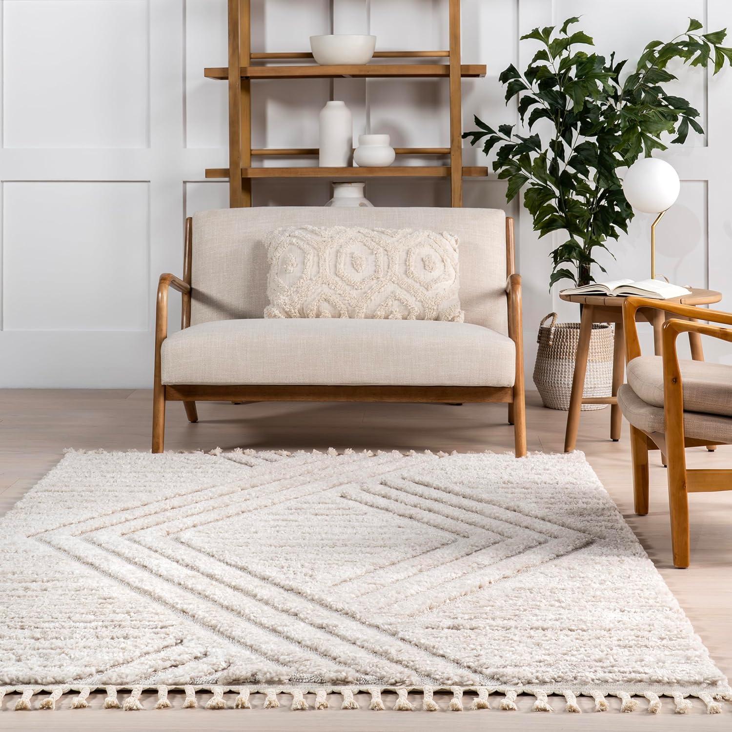 Nuloom Risette Solid 5x8 Shag Indoor Area Rug for Living Room Bedroom Dining Room Nursery, Beige