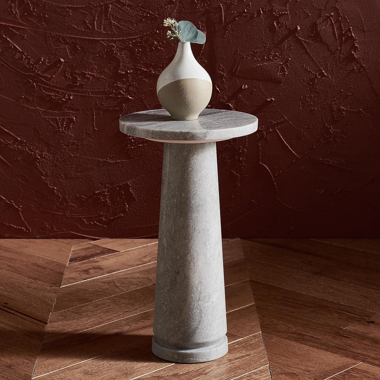 Valentia Light Grey Round Marble Pedestal Accent Table