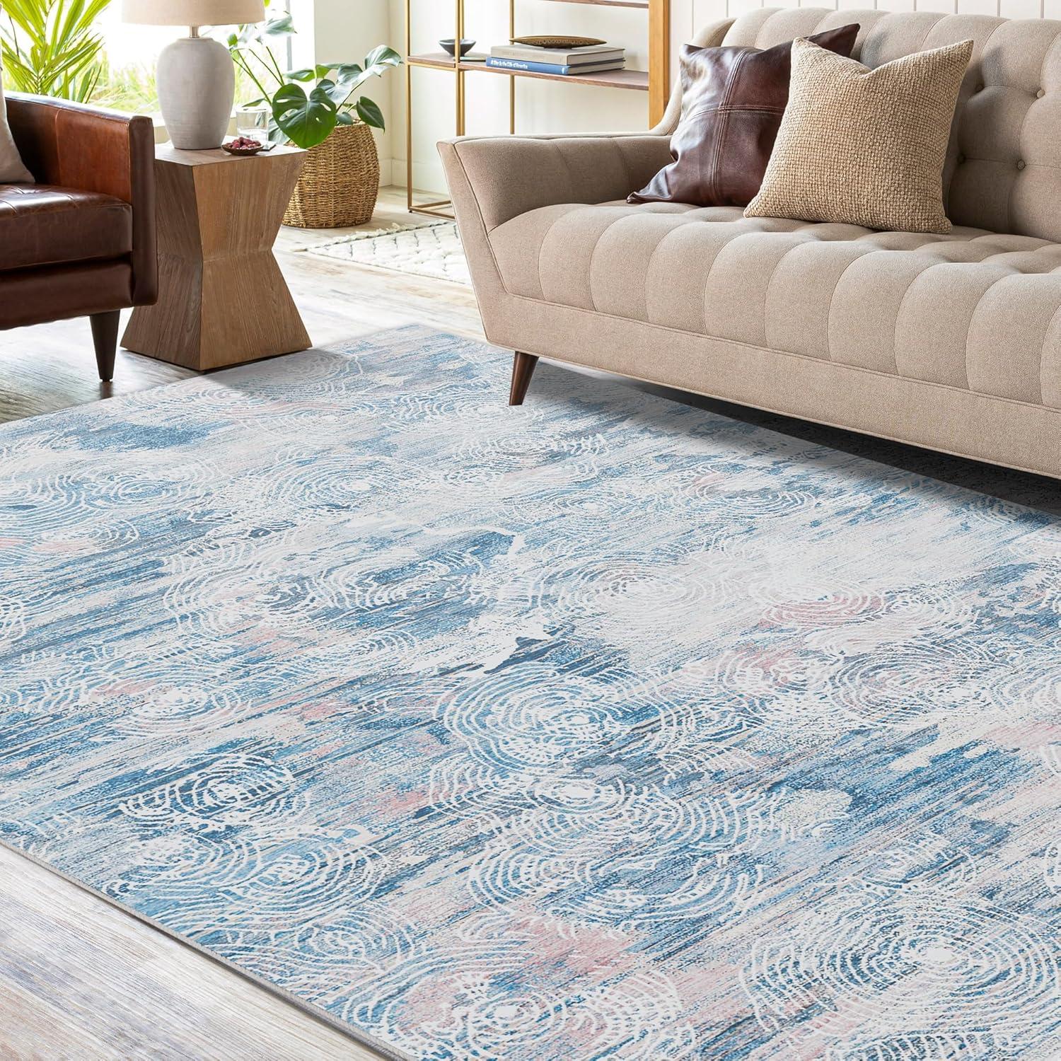 WhizMax 5'x7' Modern Blue Abstract Area Rug Machine Washable Contemporary Rug Soft Foldable Thin Accent Rug Anti-Slip Non-Shedding Floor Carpet