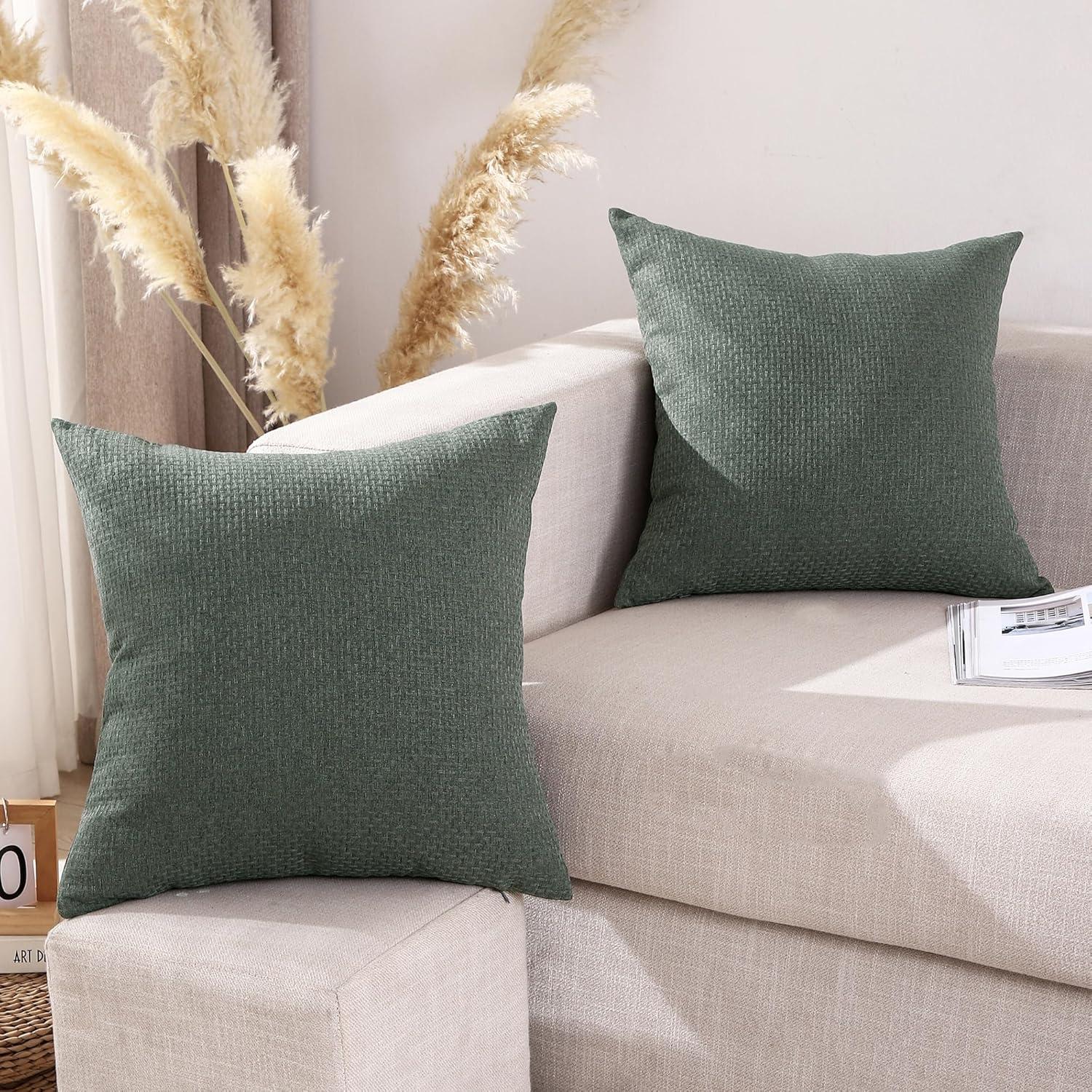 Pack of 2 Decorative Throw Pillow Covers Farmhouse Linen Burlap Square Solid Throw Cushion Cover Pillowcase for Sofa Couch