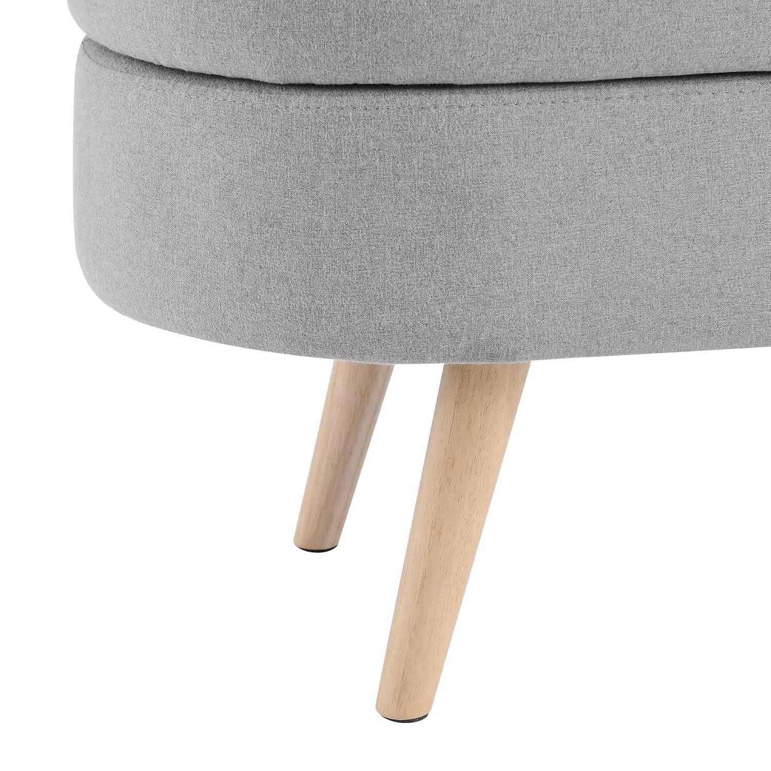 Sumdeal 43.5" Storage Ottoman Bench with 250lb Seating, Linen Upholstered Wood Legs Safety Hinge Flip Top Oval Foot Rest Long Stool for Sofa Couch Bedroom End of Bed Living Room Entryway, Grey