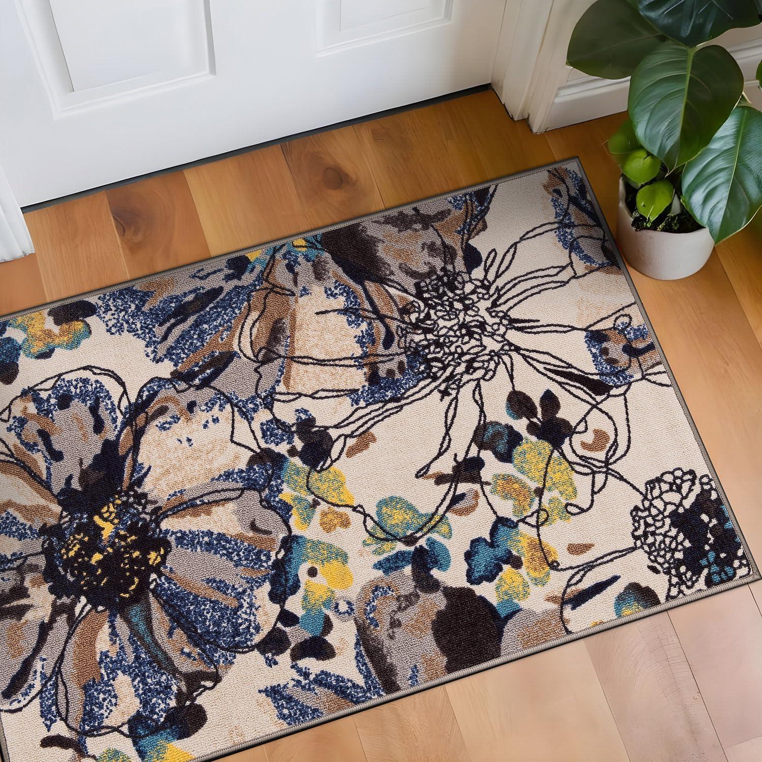 World Rug Gallery Modern Bright Flowers Non-Slip Area Rug