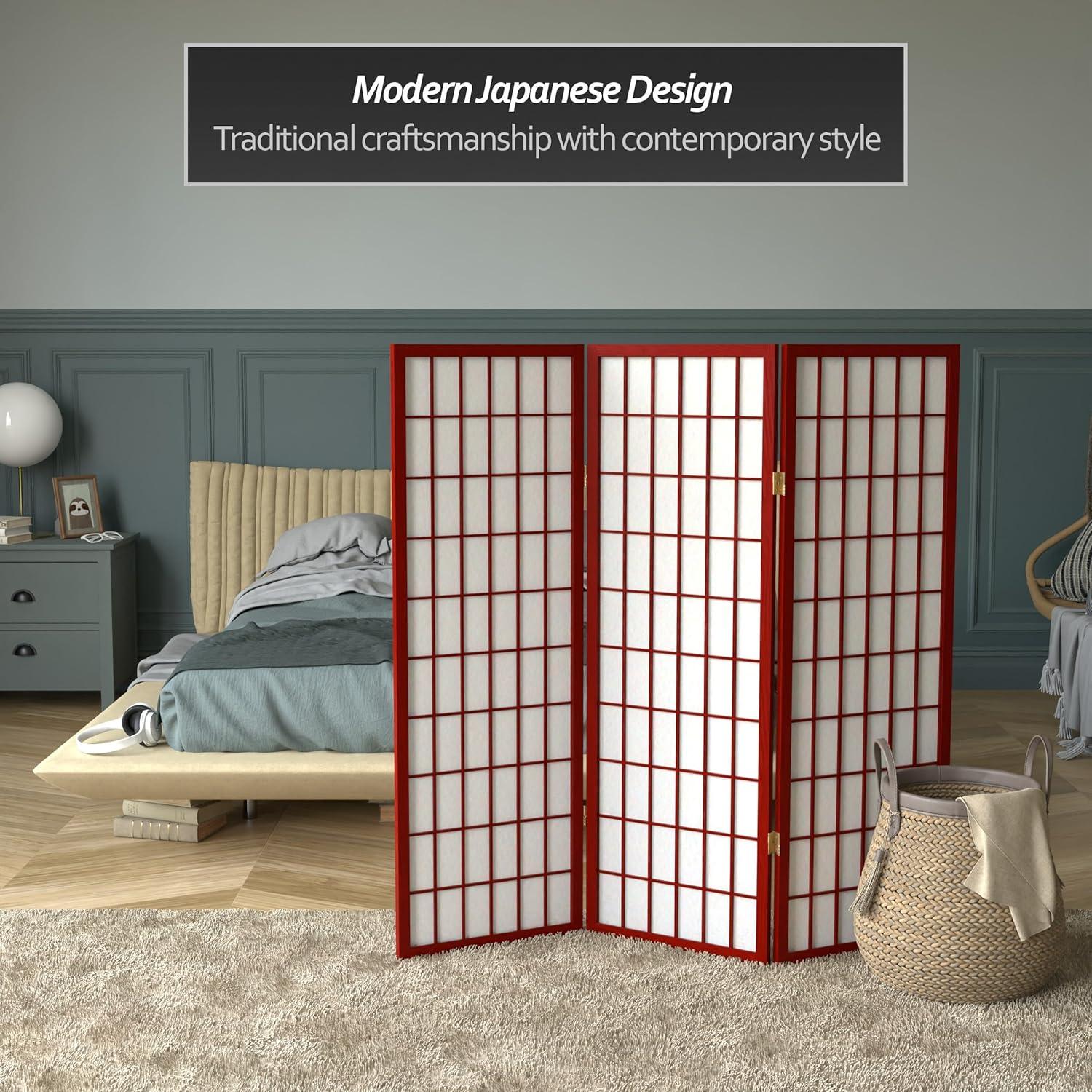 Oriental Furniture 4 ft. Tall Window Pane Shoji Screen - Rosewood - 3 Panel