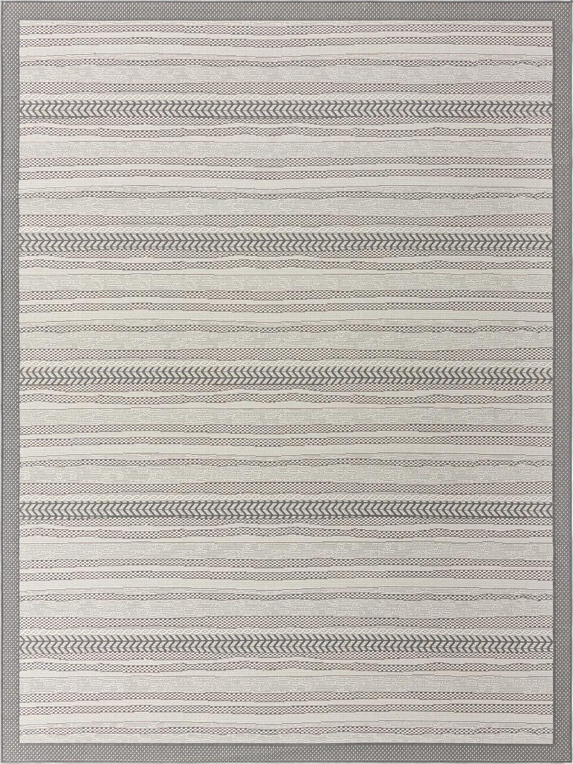 Unique Loom Lines Indoor/Outdoor Border Rug Gray/Silver 9' x 12' 2" Rectangle Border Contemporary Perfect For Patio Deck Garage Entryway