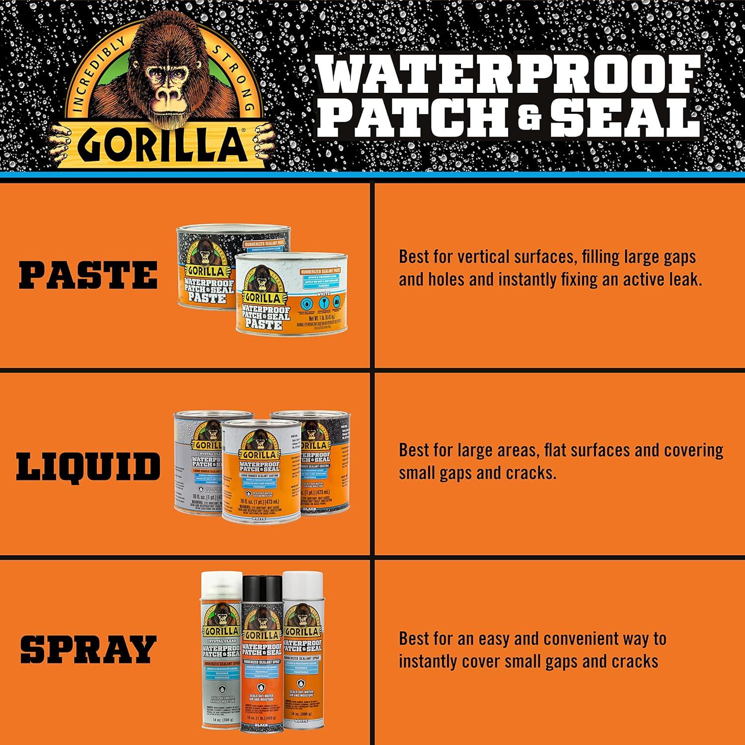 Gorilla Patch & Seal Liquid Rubber Waterproof Sealant, Crystal Clear, 32 Ounce