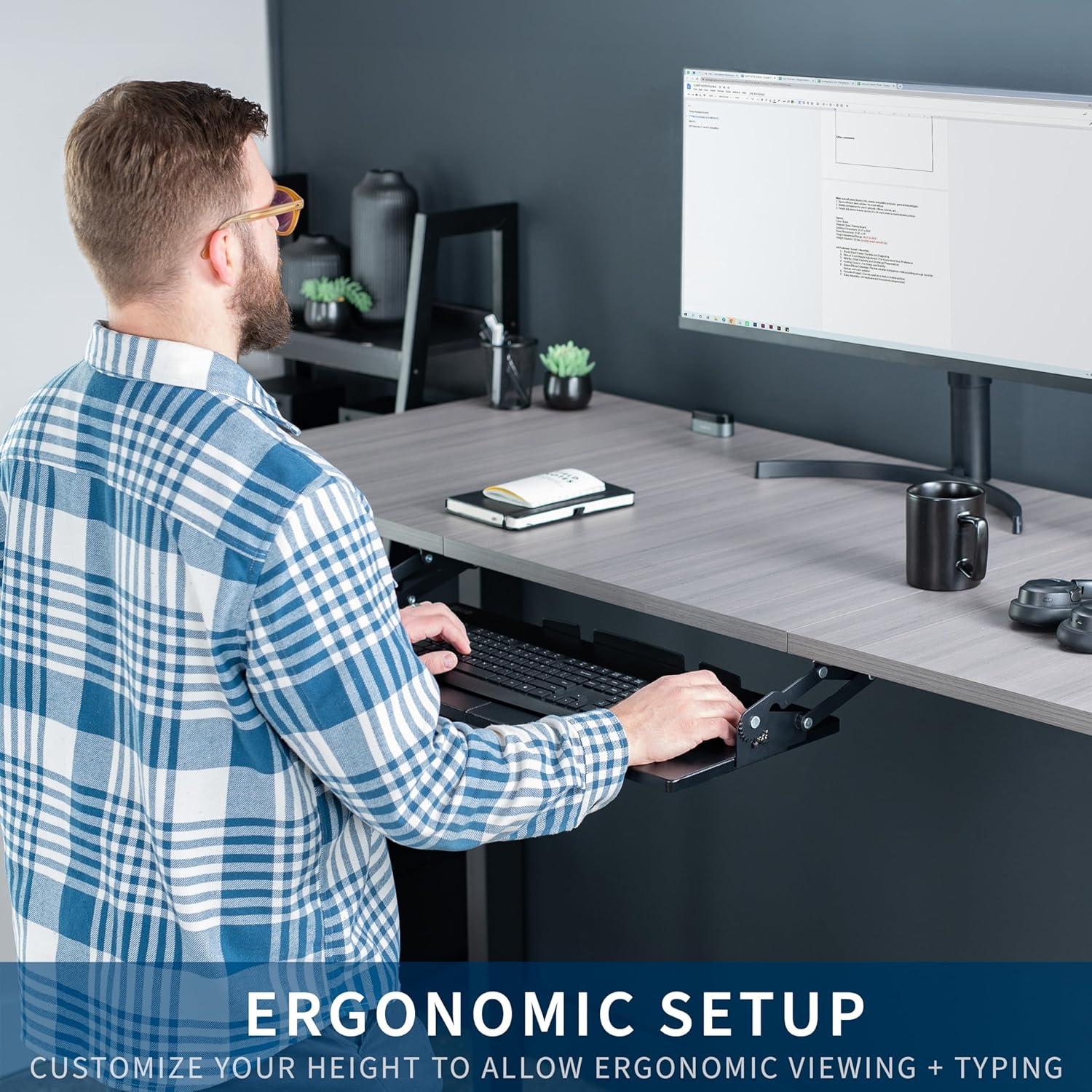 Black Adjustable Under Desk Keyboard Tray with Swinging Height