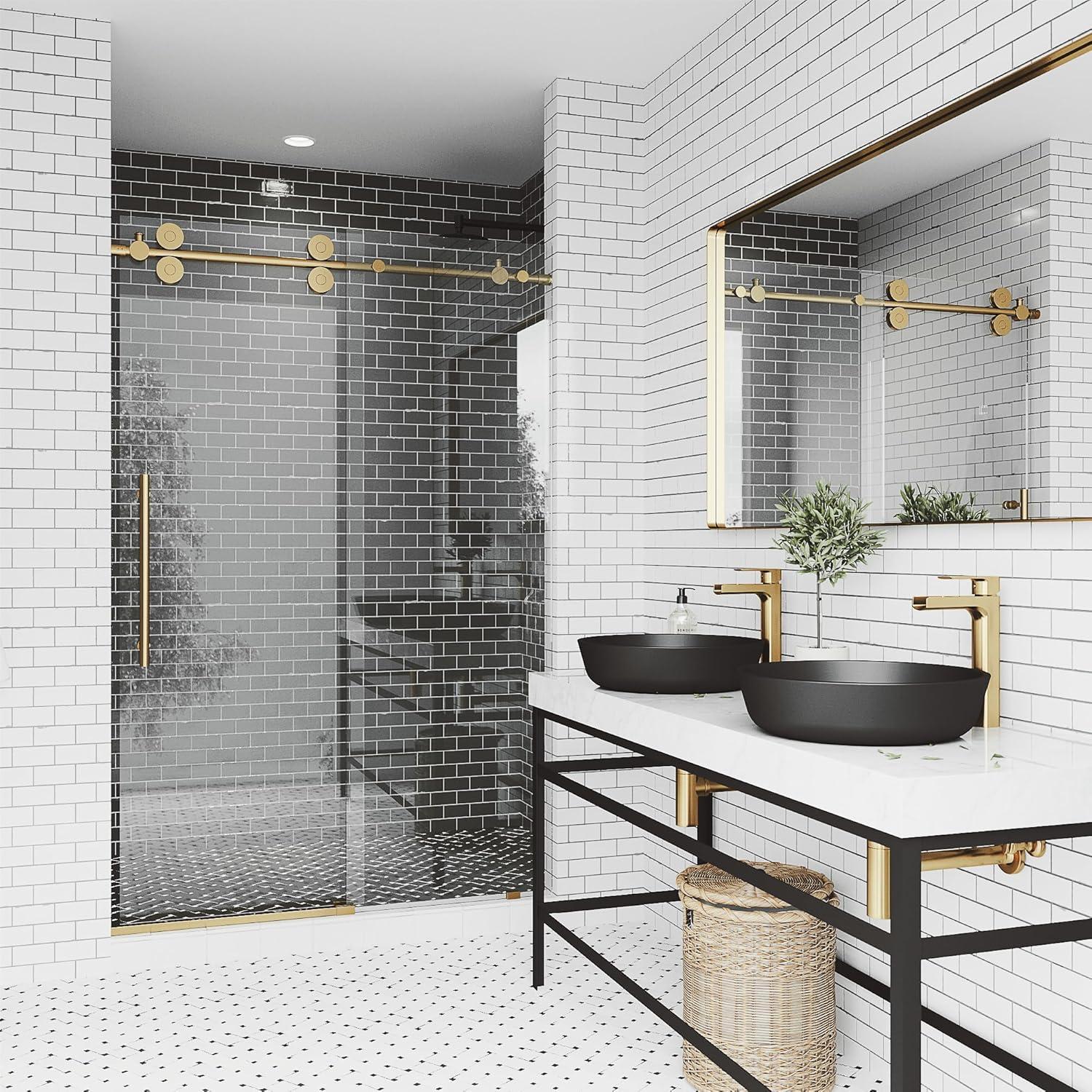 Elan 56-60" W x 74" H Sliding Frameless Shower Door with 3/8" Clear Glass