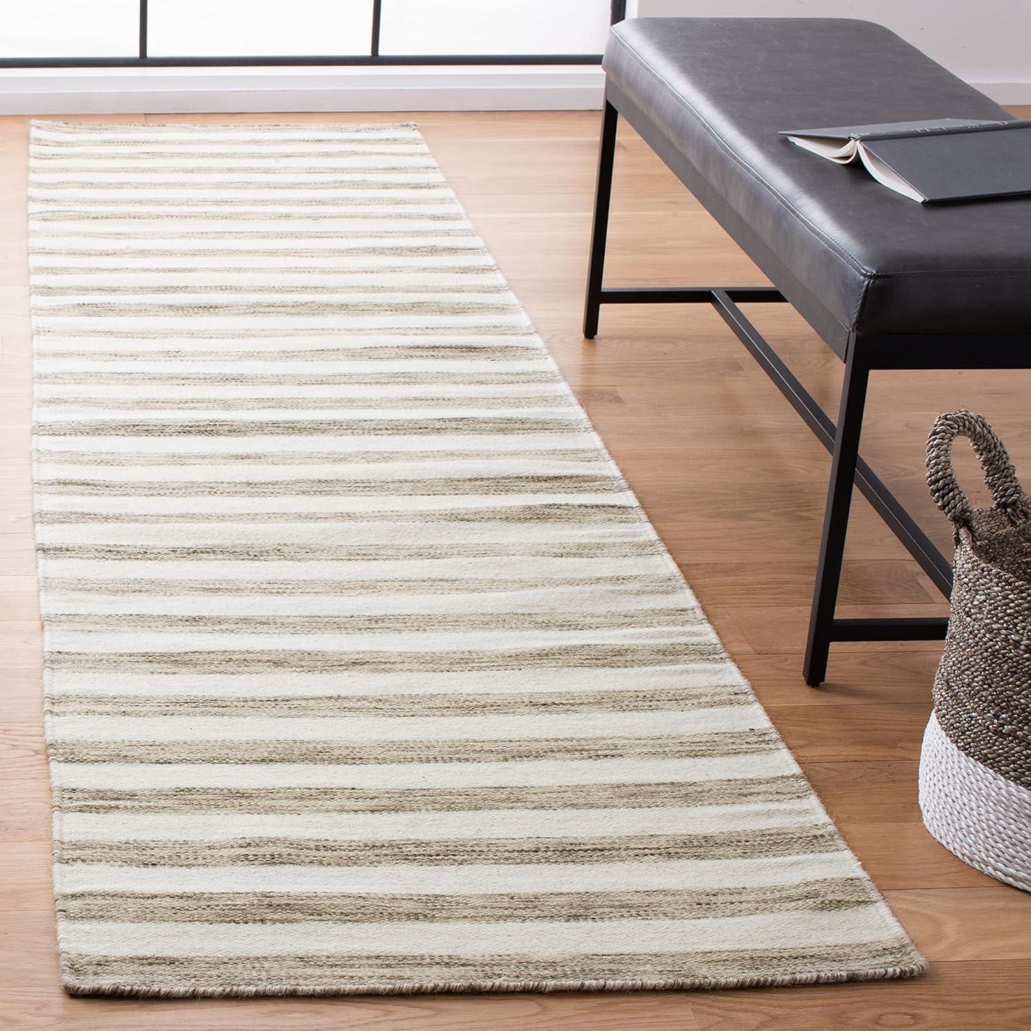 Dhurries DHU575 Hand Woven Flat Weave Runner Rug  Brown / Ivory 2'-6" X 10' - Safavieh.