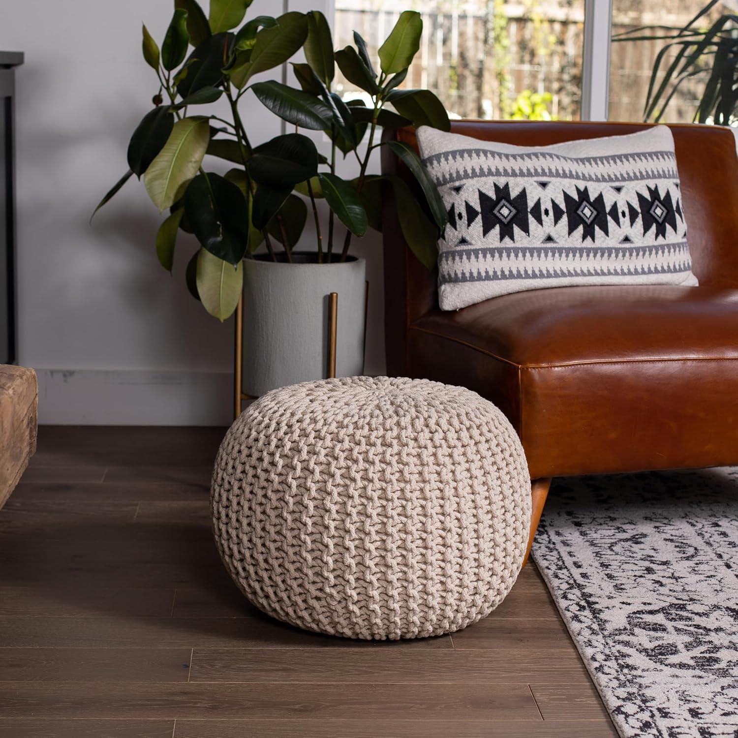 BirdRock Home Round Pouf Foot Stool Ottoman - Natural