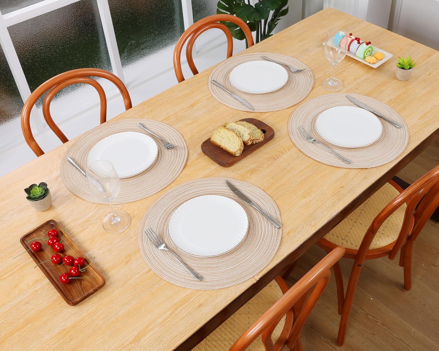 Asija Placemats，Round Cotton Braided Table Place Mats Braided Coaster Placemas Non-Slip Table Mats Placemats Set of 4 for in door Dining Kitchen Table Washable 15 inch