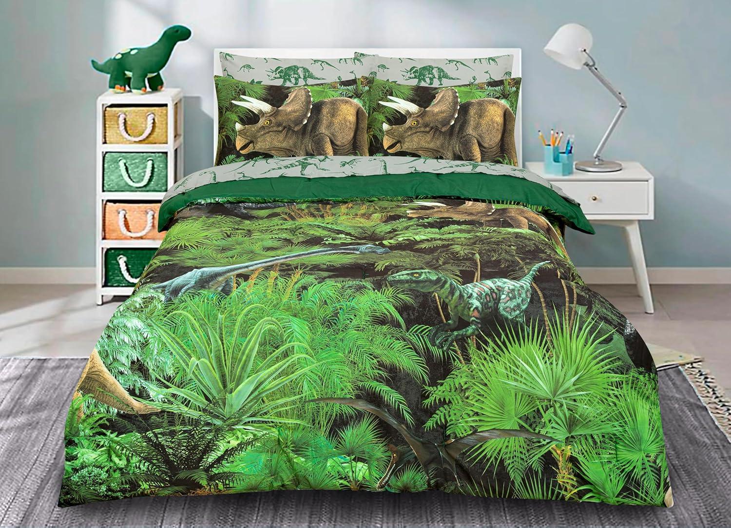 Twin Green Dinosaur Forest Microfiber Bed Set