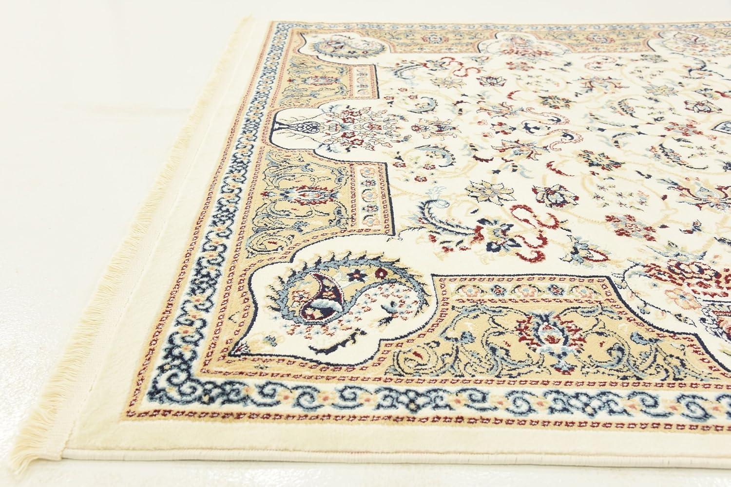 Ivory Floral Rectangular Synthetic Easy Care Rug