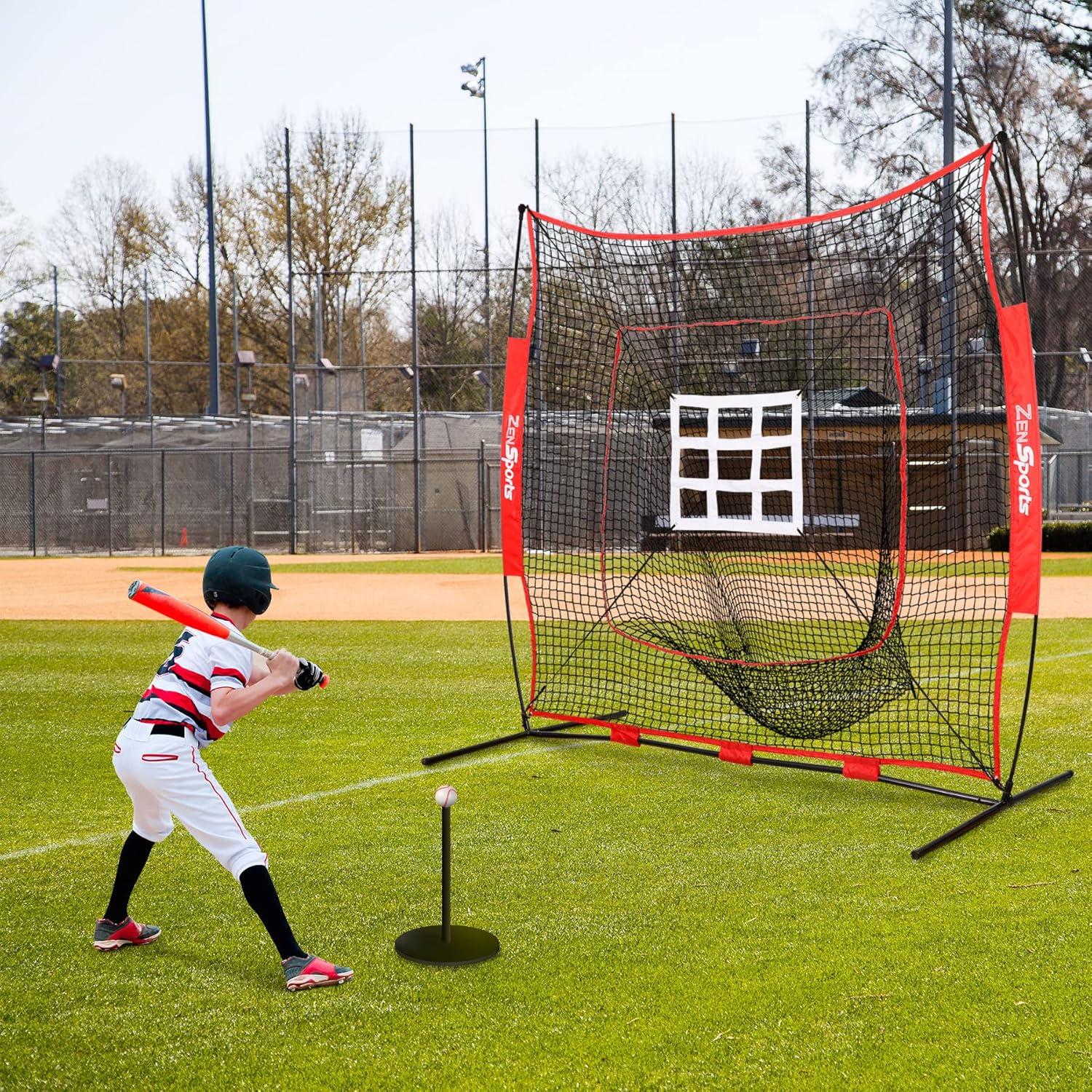 Zeny 7' x 7' Baseball Softball Practice Net Hitting Pitching Training Net w/Strike Zone,Bow Frame & Carry Bag