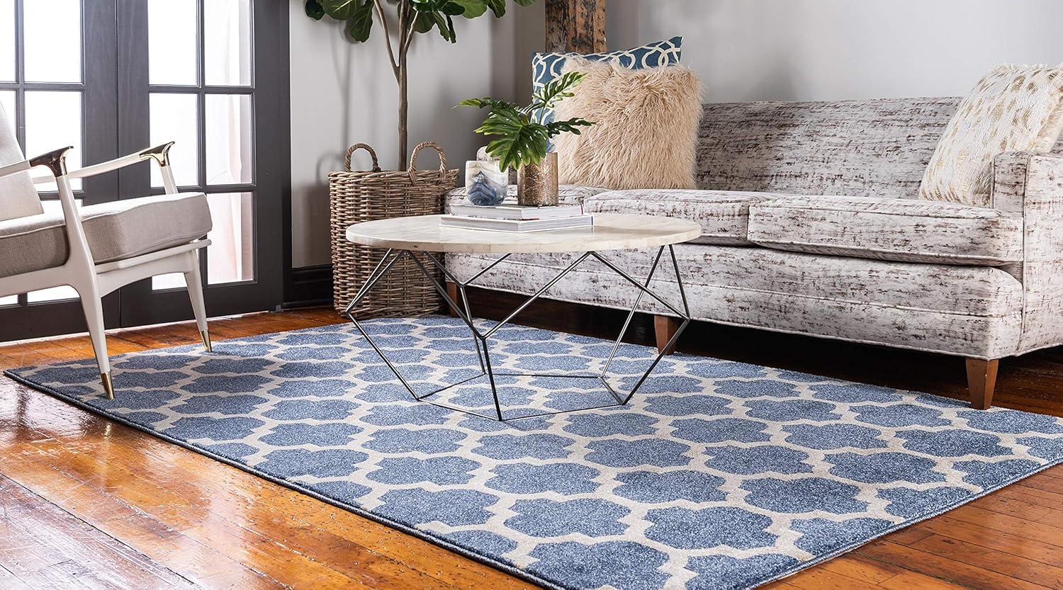 Light Blue Rectangular Trellis 9' x 12' Synthetic Area Rug