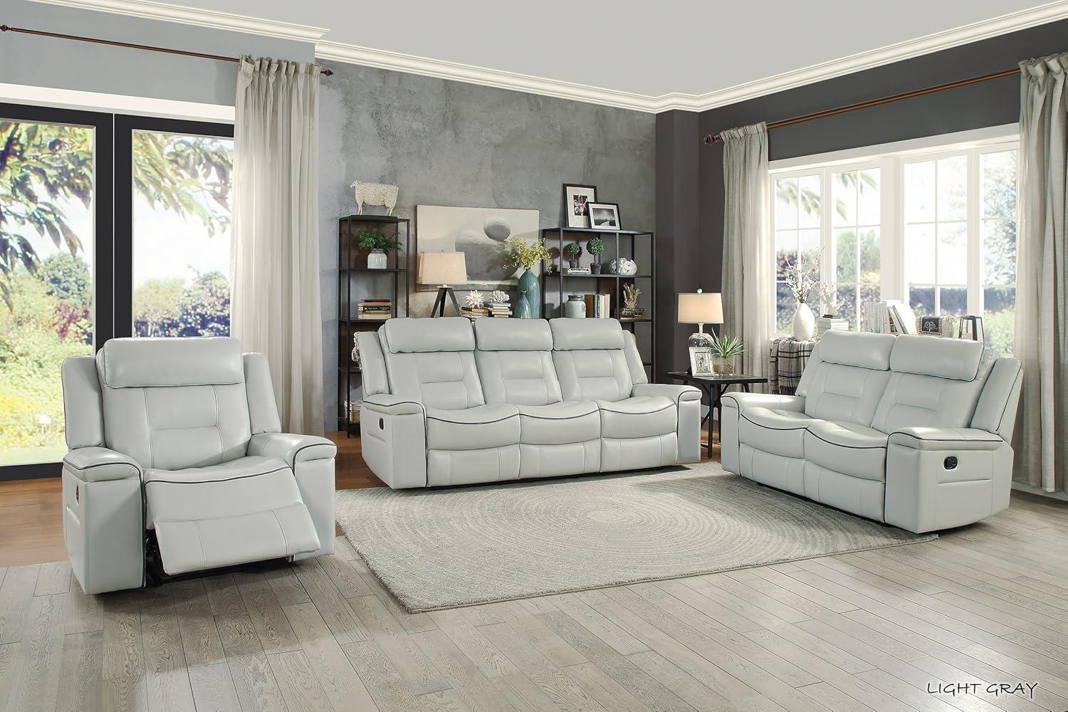 Homelegance Darwan 88" Leather Gel Double Reclining Sofa, Light Gray