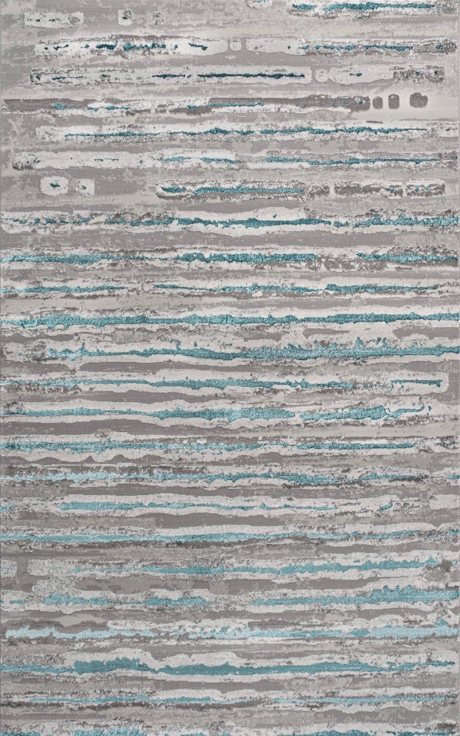 4'x6' Batten Modern Stripe Area Rug, Gray/Turquoise - JONATHAN Y