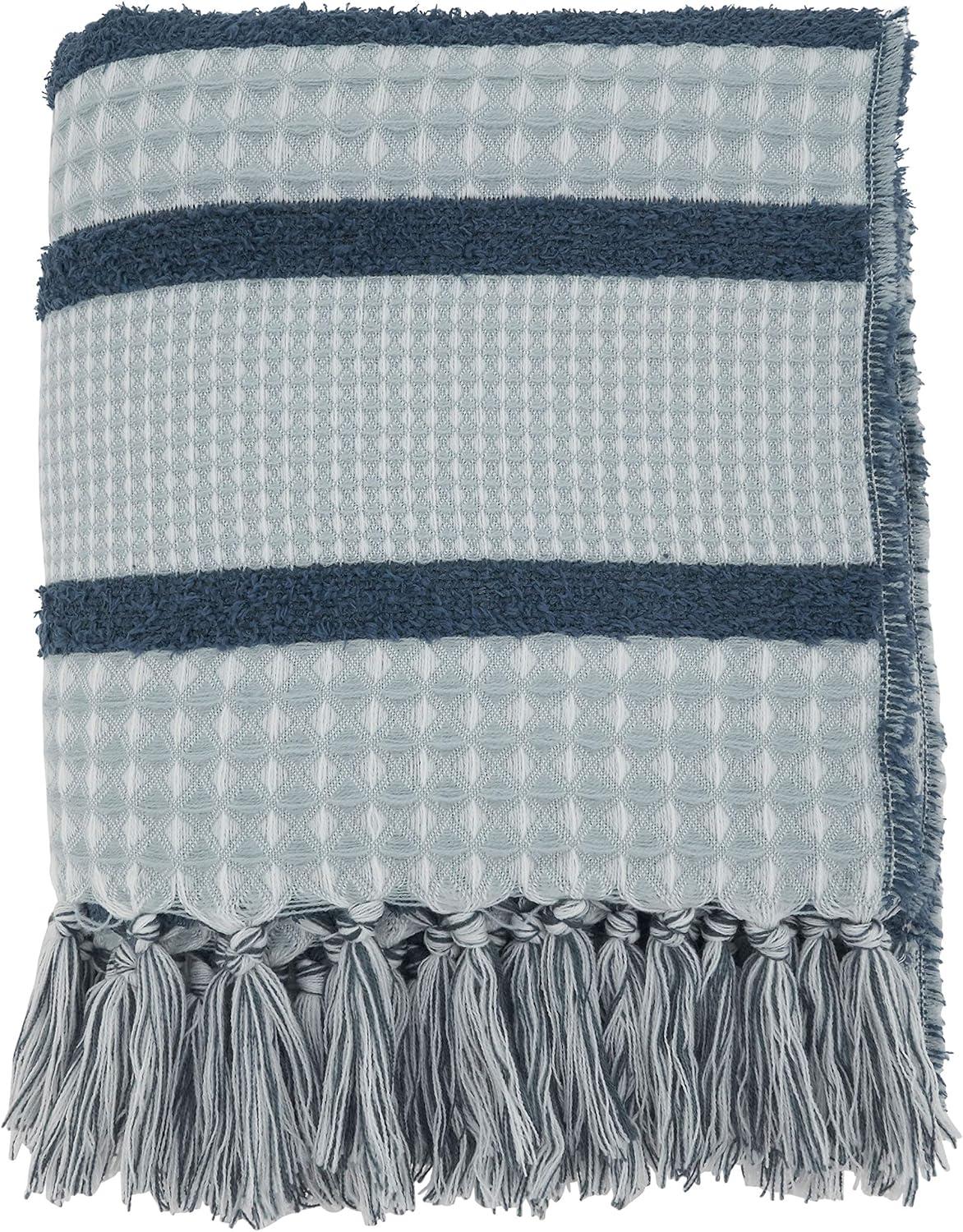 Saro Lifestyle Waffle Weave Reversible Throw Blanket, Navy Blue, 50x60 inches