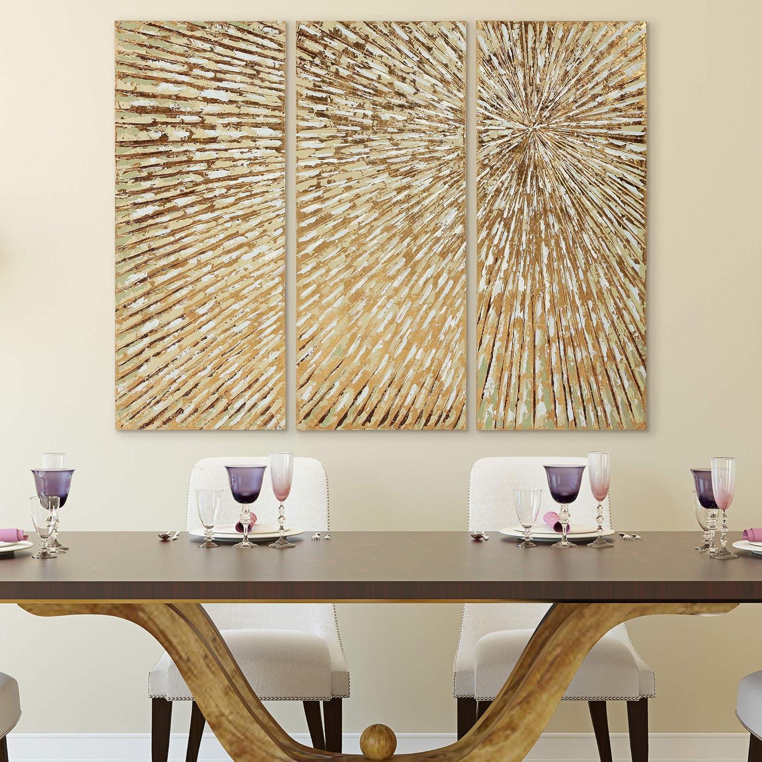 Sunshine Abstract Gold and Cream Hand Painted Canvas Triptych