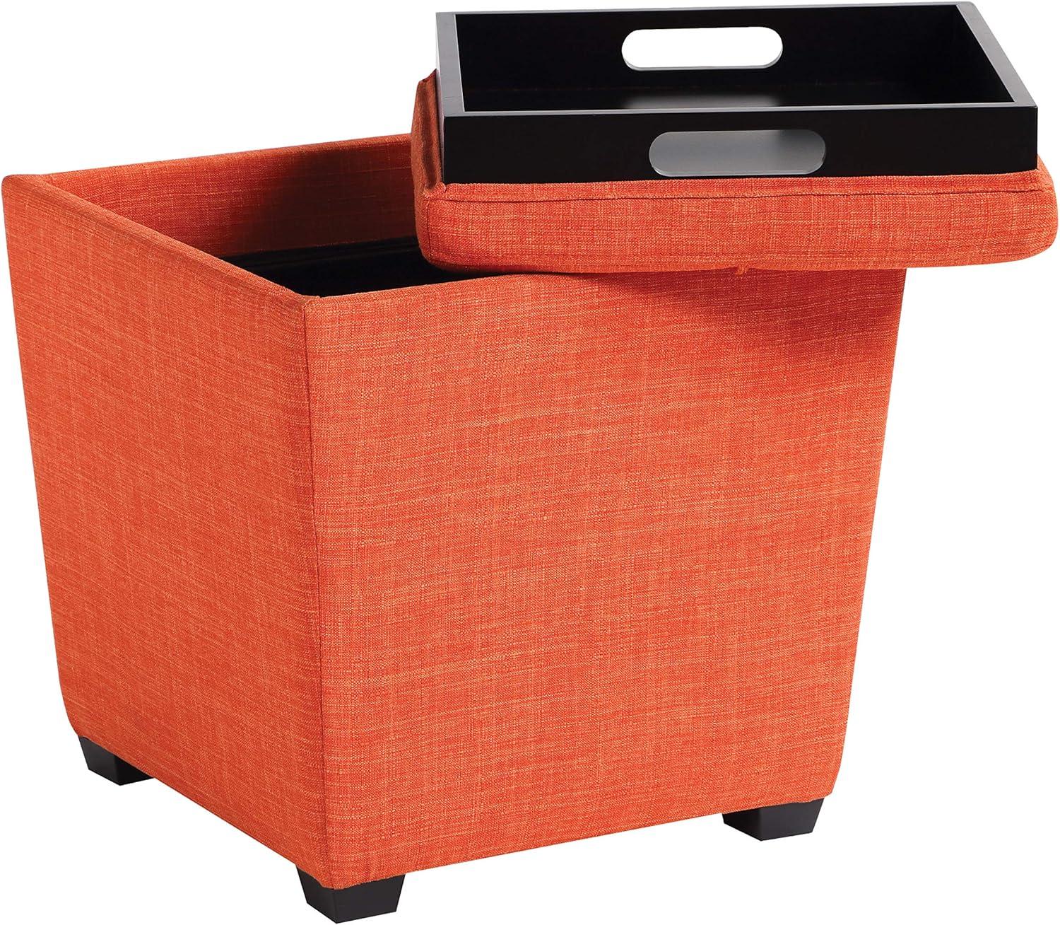 Rockford Storage Ottoman in Tangerine Orange Fabric