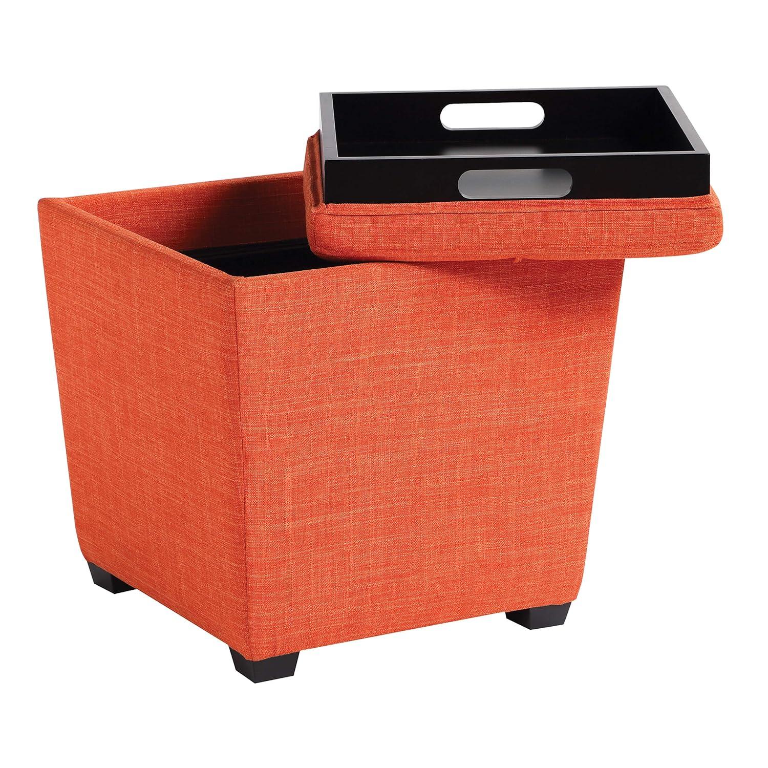 Rockford Storage Ottoman in Tangerine Orange Fabric