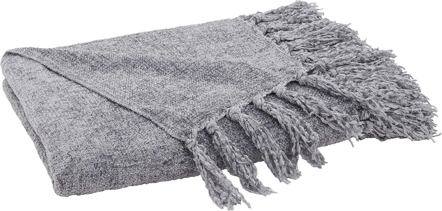 50"x60" Chenille Throw Blanket with Fringed Edges Gray - Saro Lifestyle