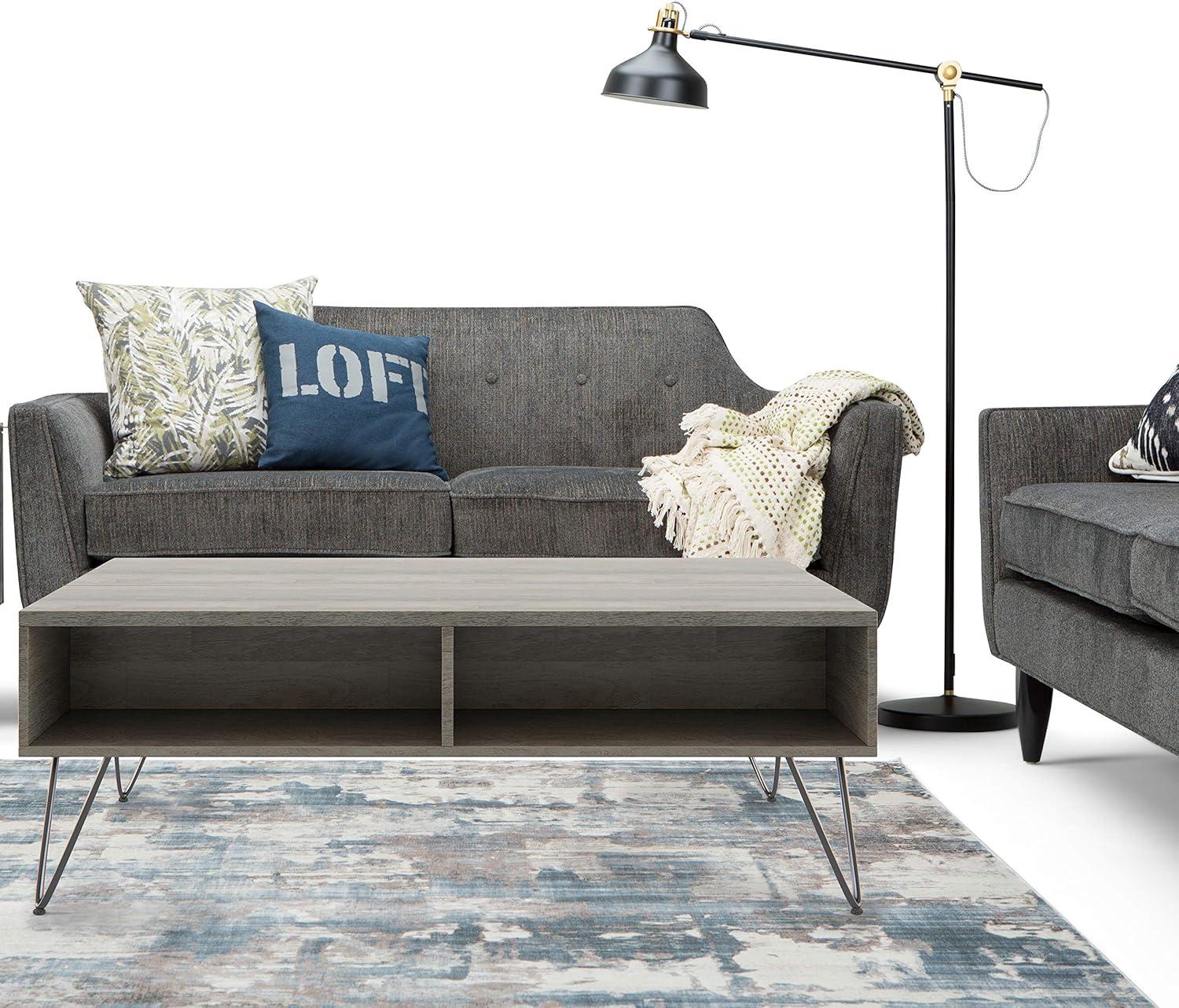 Hunter 48"W Solid Wood Industrial Lift Top Coffee Table with Hidden Storage and Metal Hairpin Legs
