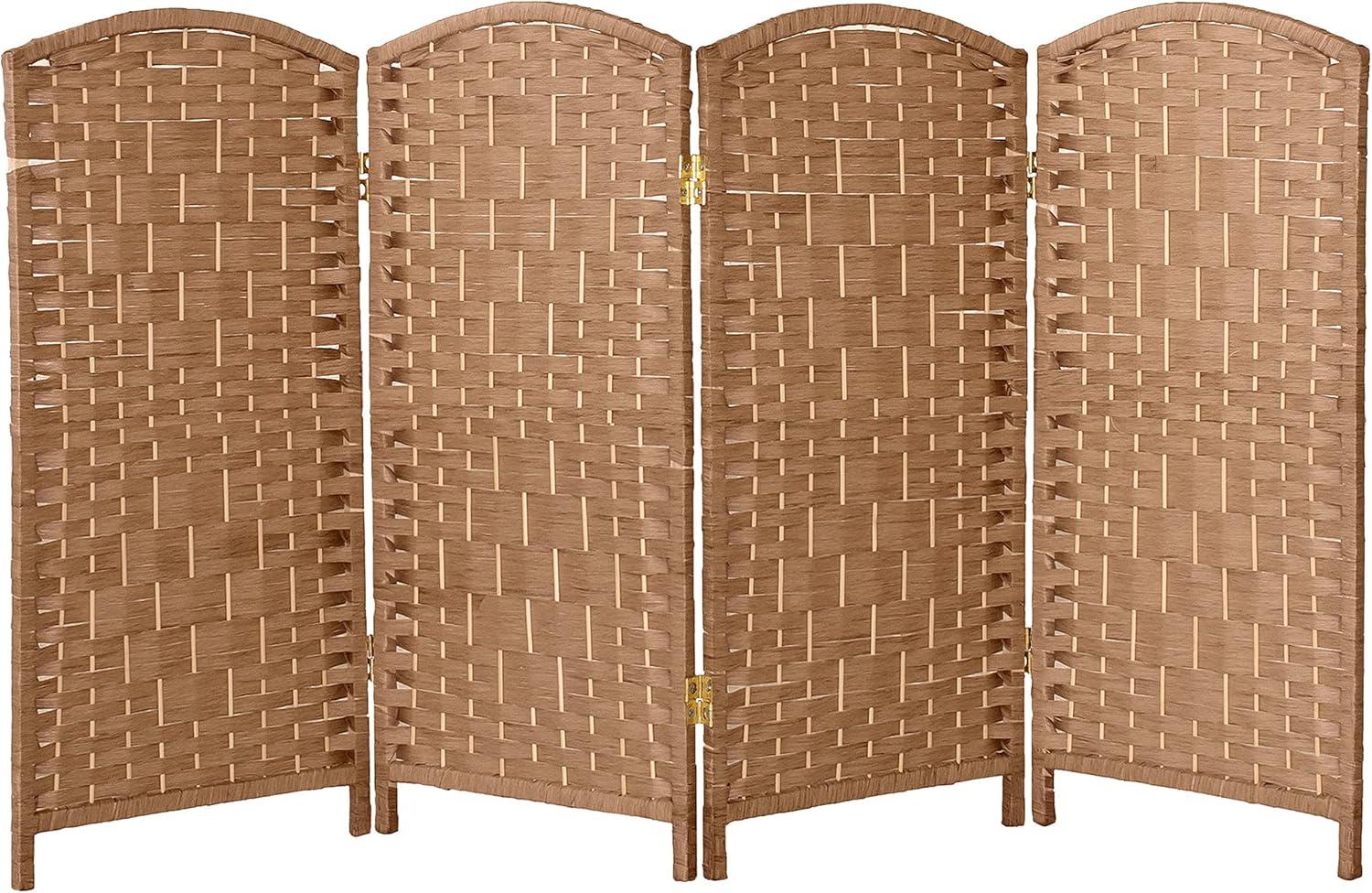 3 ft. Short Diamond Weave Fiber Folding Screen - Natural - 4 Panel