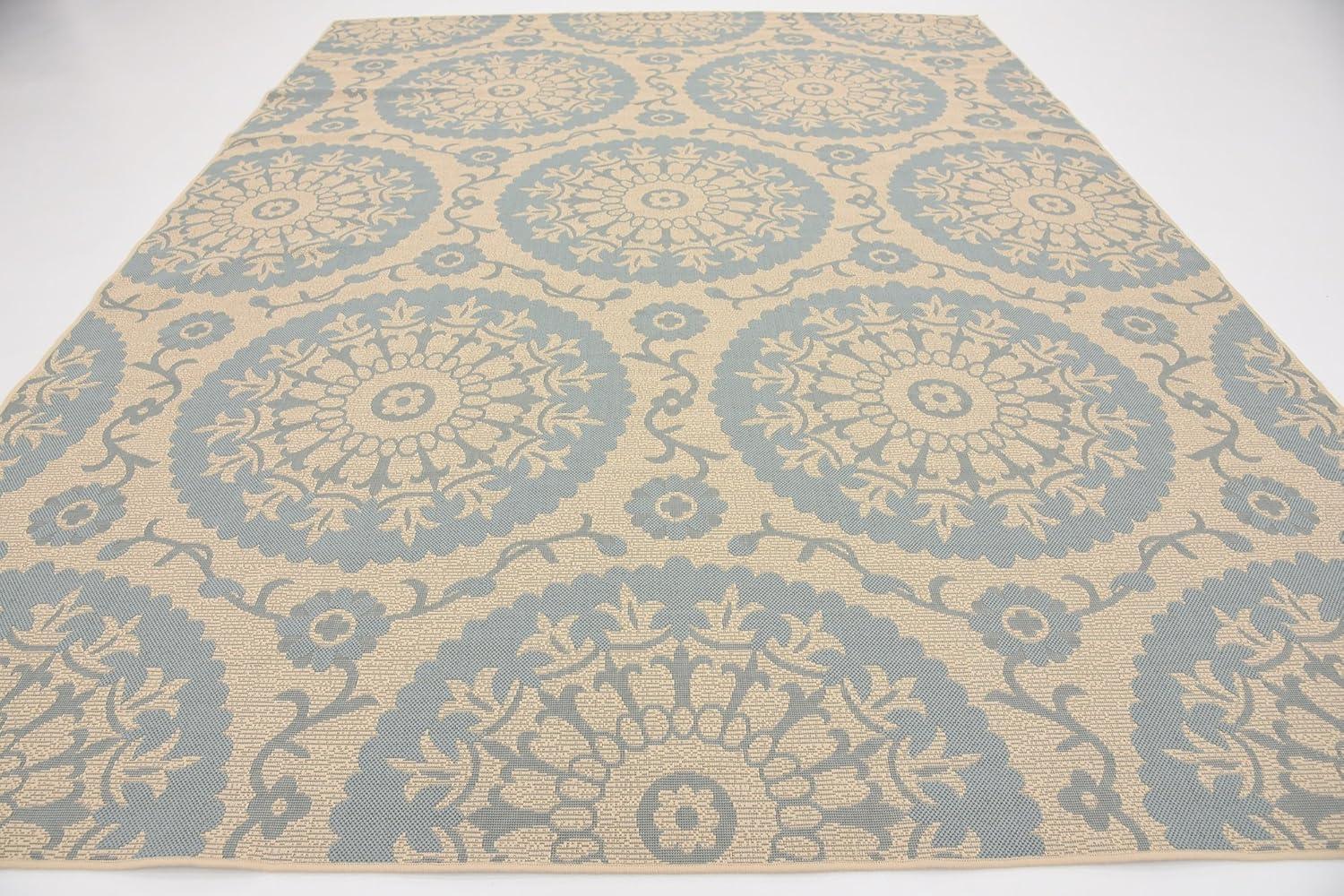 Unique Loom Outdoor Botanical Collection Area Rug - Medallion (9'  x 12' 2" Rectangle Aqua/Beige)