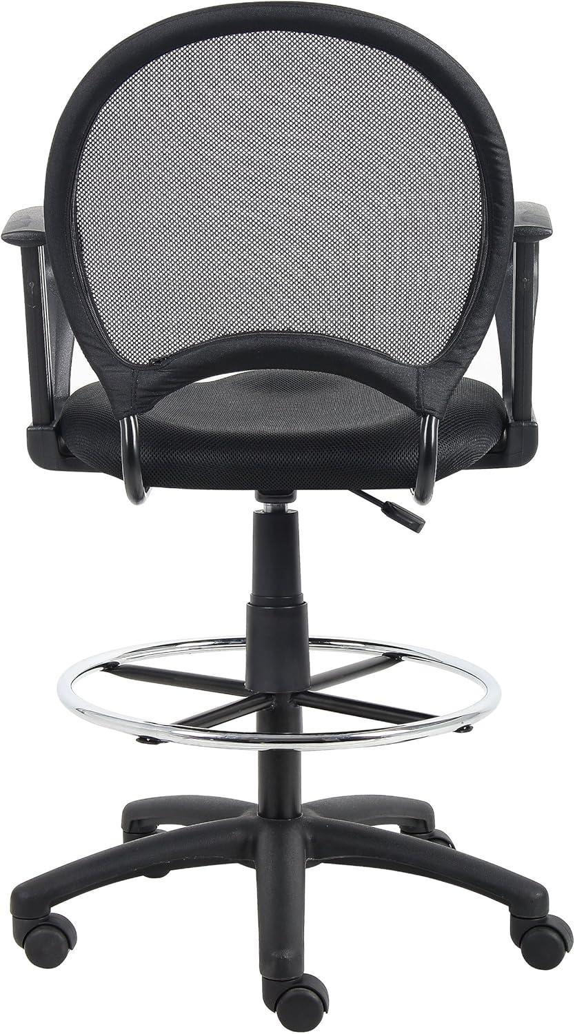 Mesh Drafting Stool with Loop Arms Black - Boss Office Products: Swivel, Nylon Legs, Metal Frame, 275lb Capacity