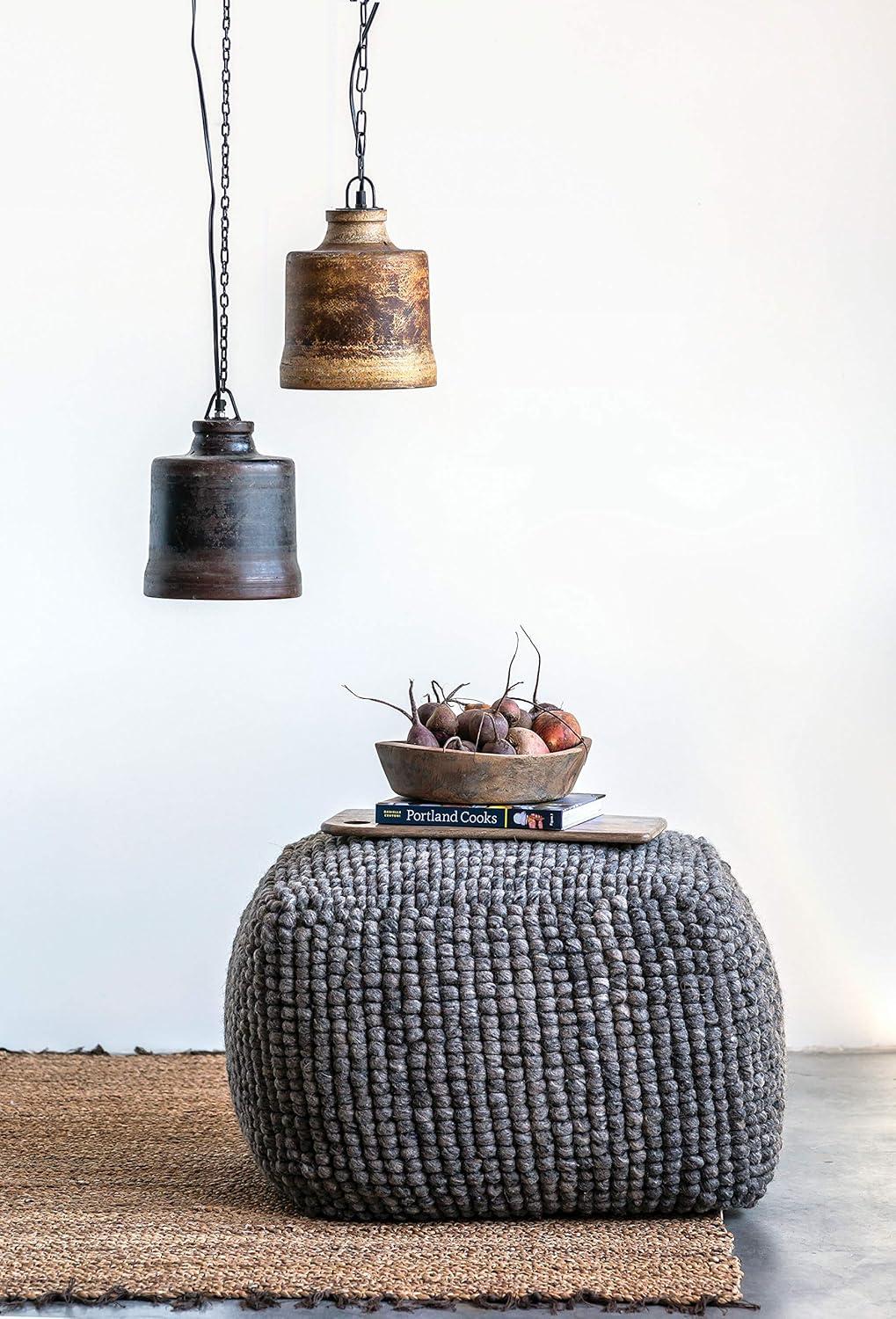 Storied Home New Zealand Square Pouf Gray: Upholstered Ottoman, Wool & Cotton Blend, No Assembly Required