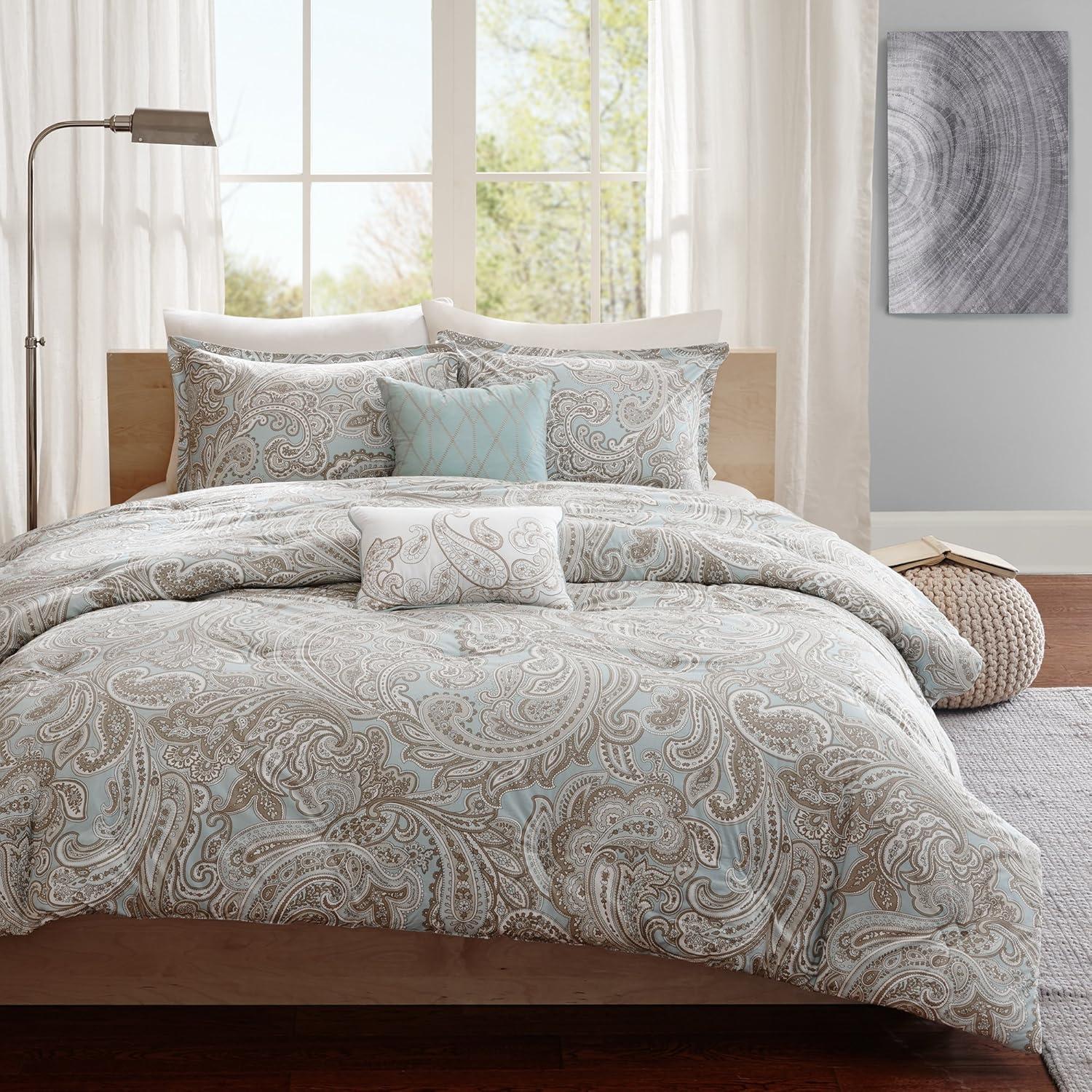 Dierdre Cotton Comforter Set (Full/Queen) 5-Piece - Blue: Madison Park, Paisley Pattern, Machine Washable