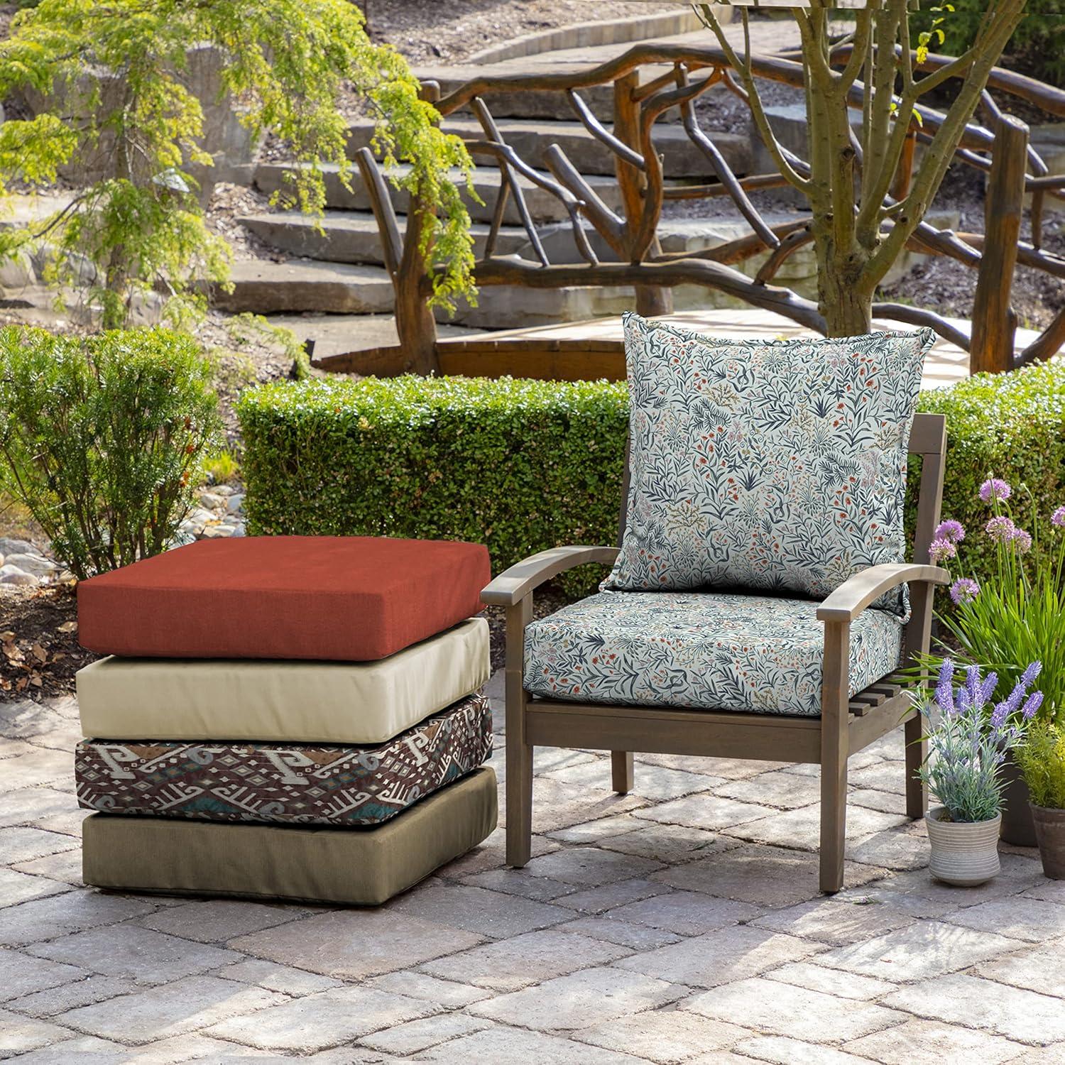 Arden Selections Outdoor Deep Seat Cushion Set, 24 x 24, Water Repellant, Fade Resistant, Deep Seat Bottom and Back Cushion for Chair, Sofa, and Couch, Pistachio Botanical