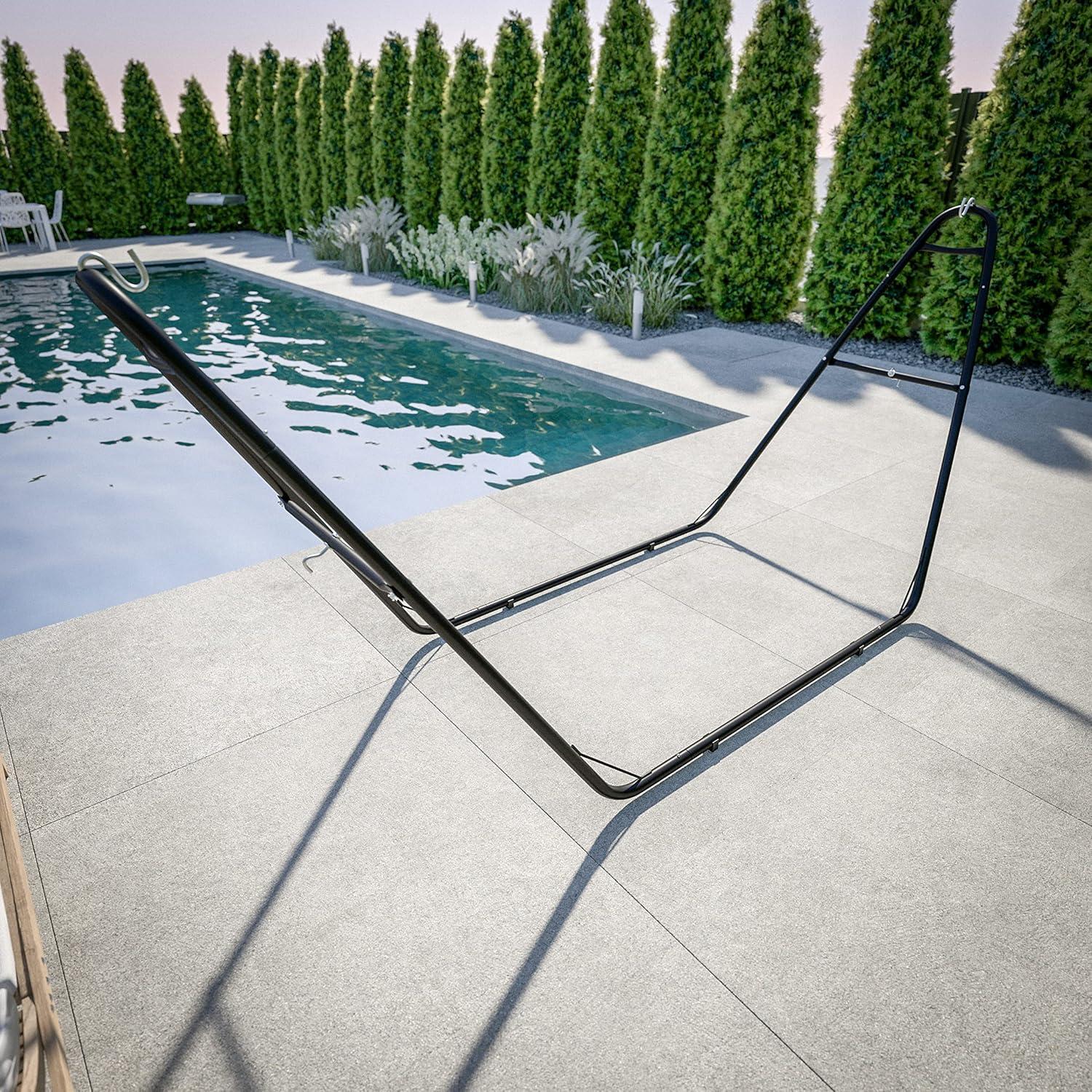 Flash Furniture All-Weather Heavy Duty Steel Hammock Stand for Hammocks 9-14 Feet Long - Black